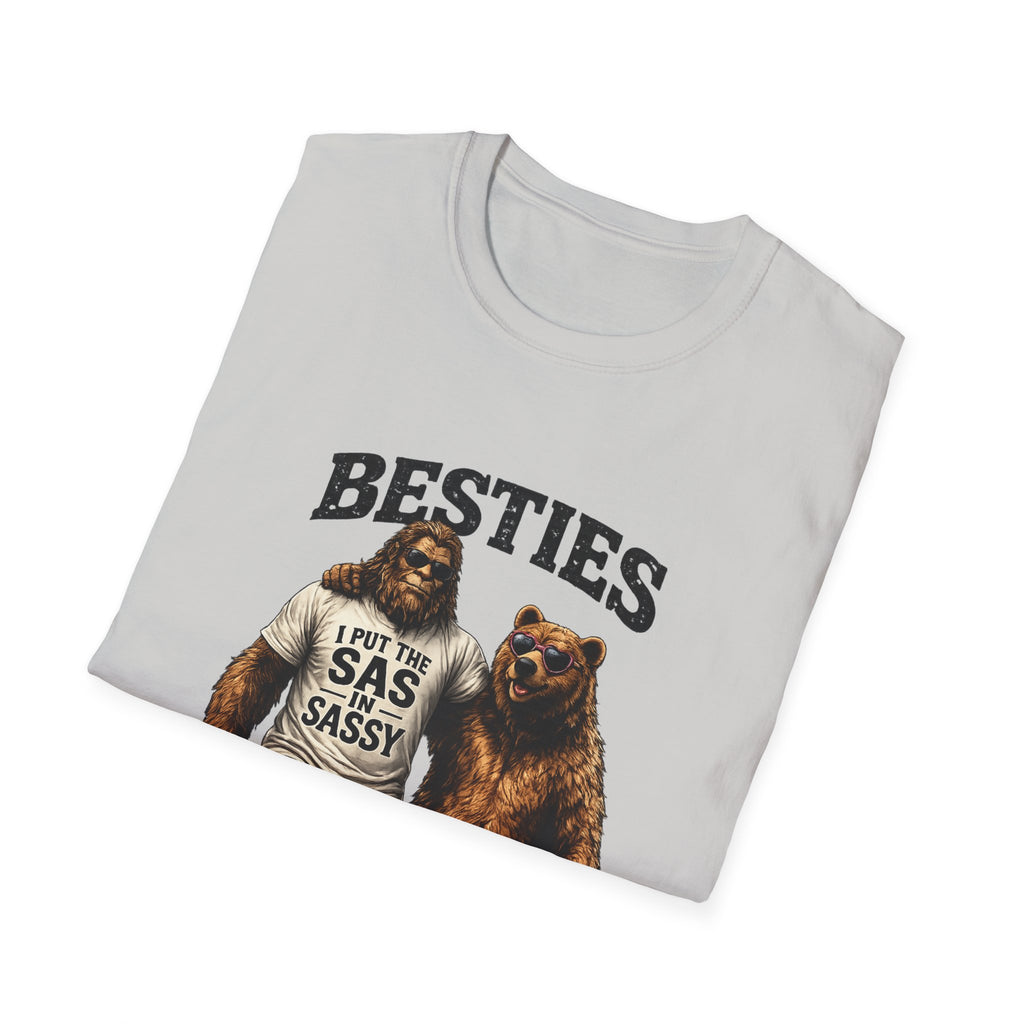 Bigfoot and Bear Besties T-Shirt | Funny Sasquatch Bear Friendship