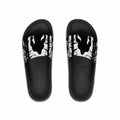 Bigfoot in the Woods Slide Sandals | Black and White Sasquatch Design