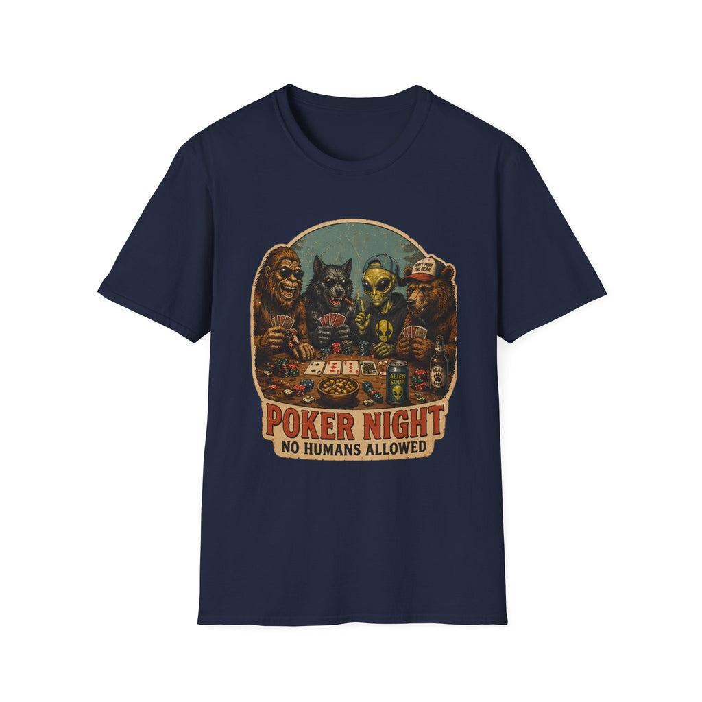 Poker Night - No Humans Allowed - Bigfoot and friends T-Shirt