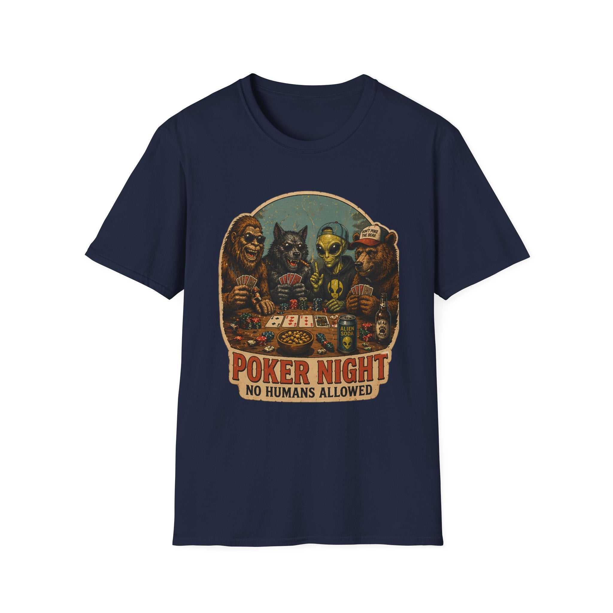 Poker Night - No Humans Allowed - Bigfoot and friends T-Shirt