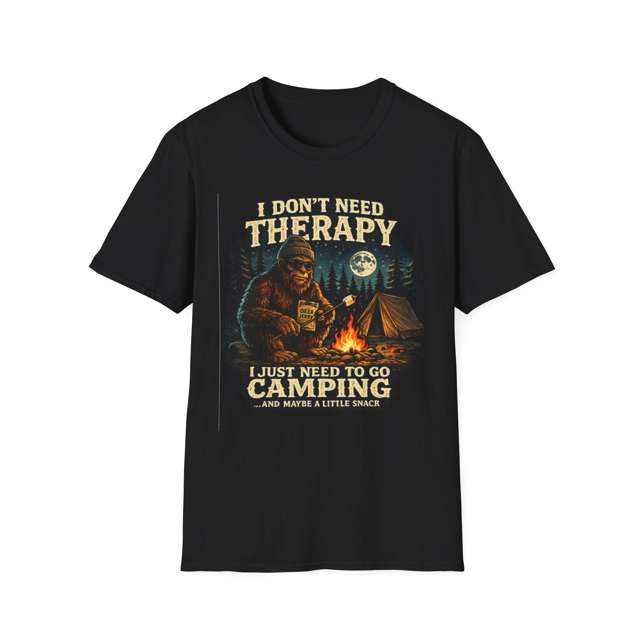 Bigfoot Camping T-Shirt — "I Don't Need Therapy, I Just Need to Go Camping"