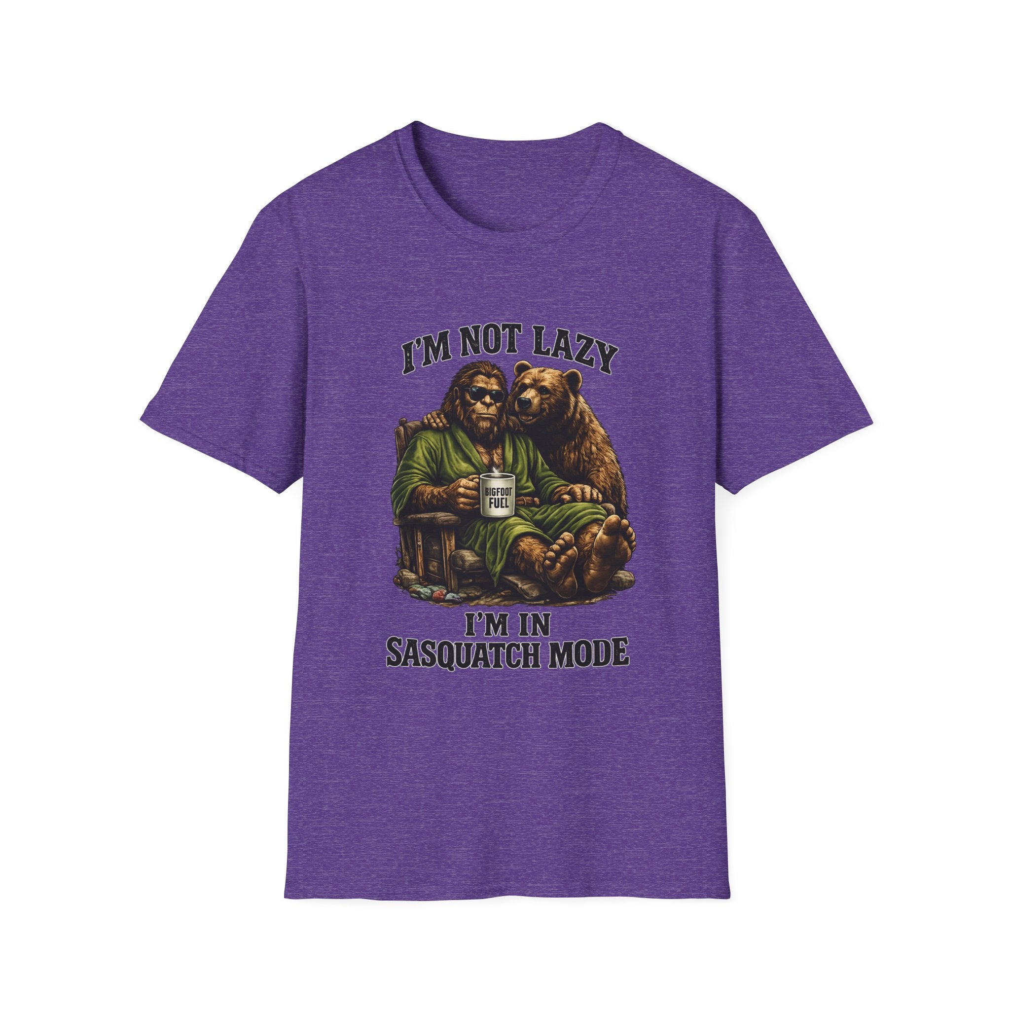 Squatch Mode Bigfoot with Coffee T-Shirt | Sasquatch Sitting with Bear Buddy