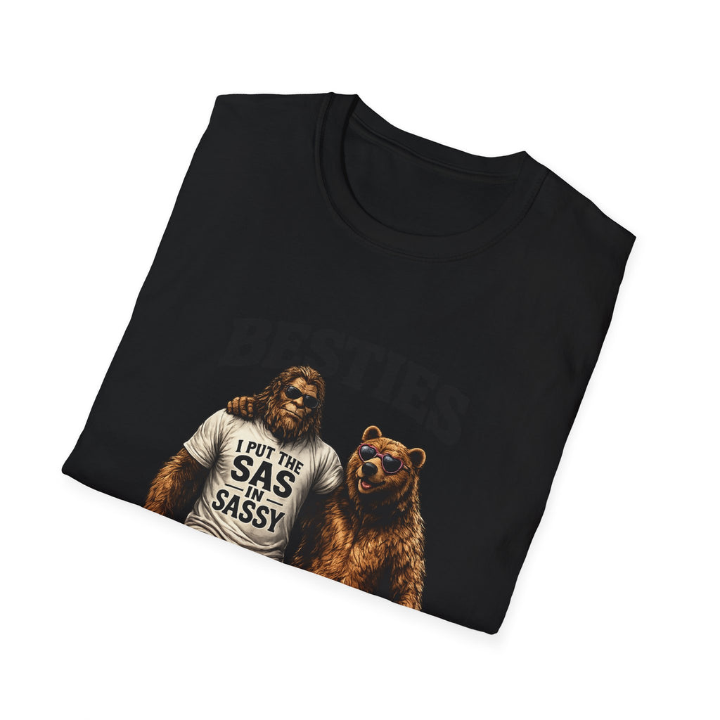 Bigfoot and Bear Besties T-Shirt | Funny Sasquatch Bear Friendship