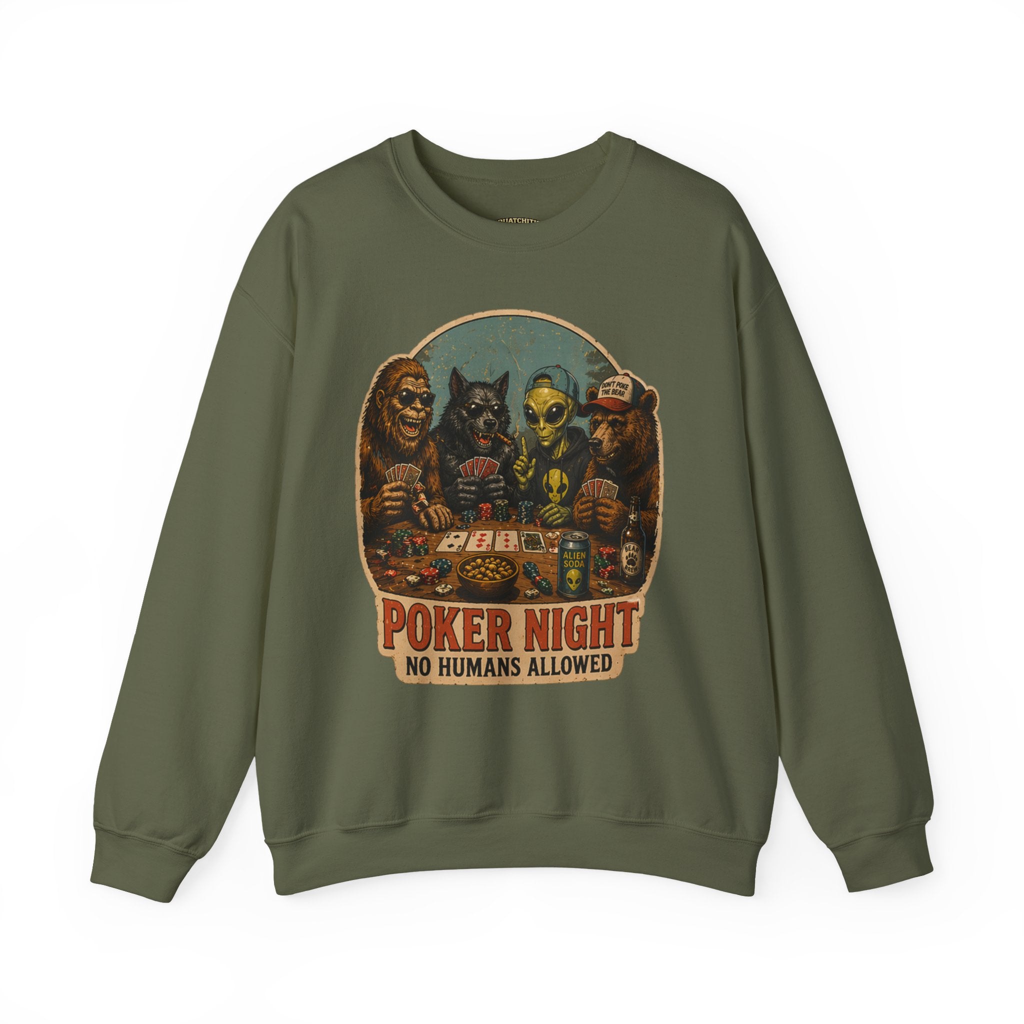 Squatchitis  Bigfoot poker Gang Crewneck Sweatshirt