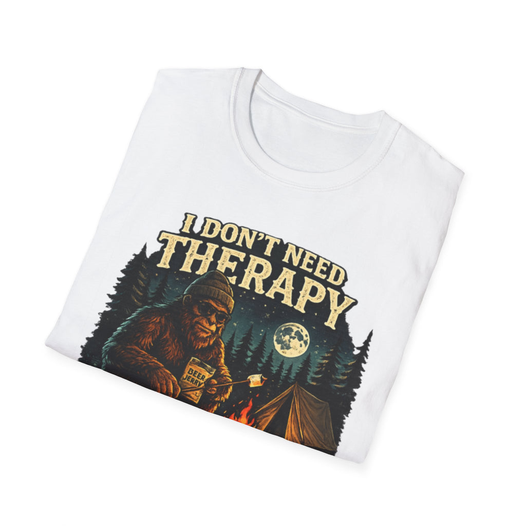 Bigfoot Camping T-Shirt — "I Don't Need Therapy, I Just Need to Go Camping"