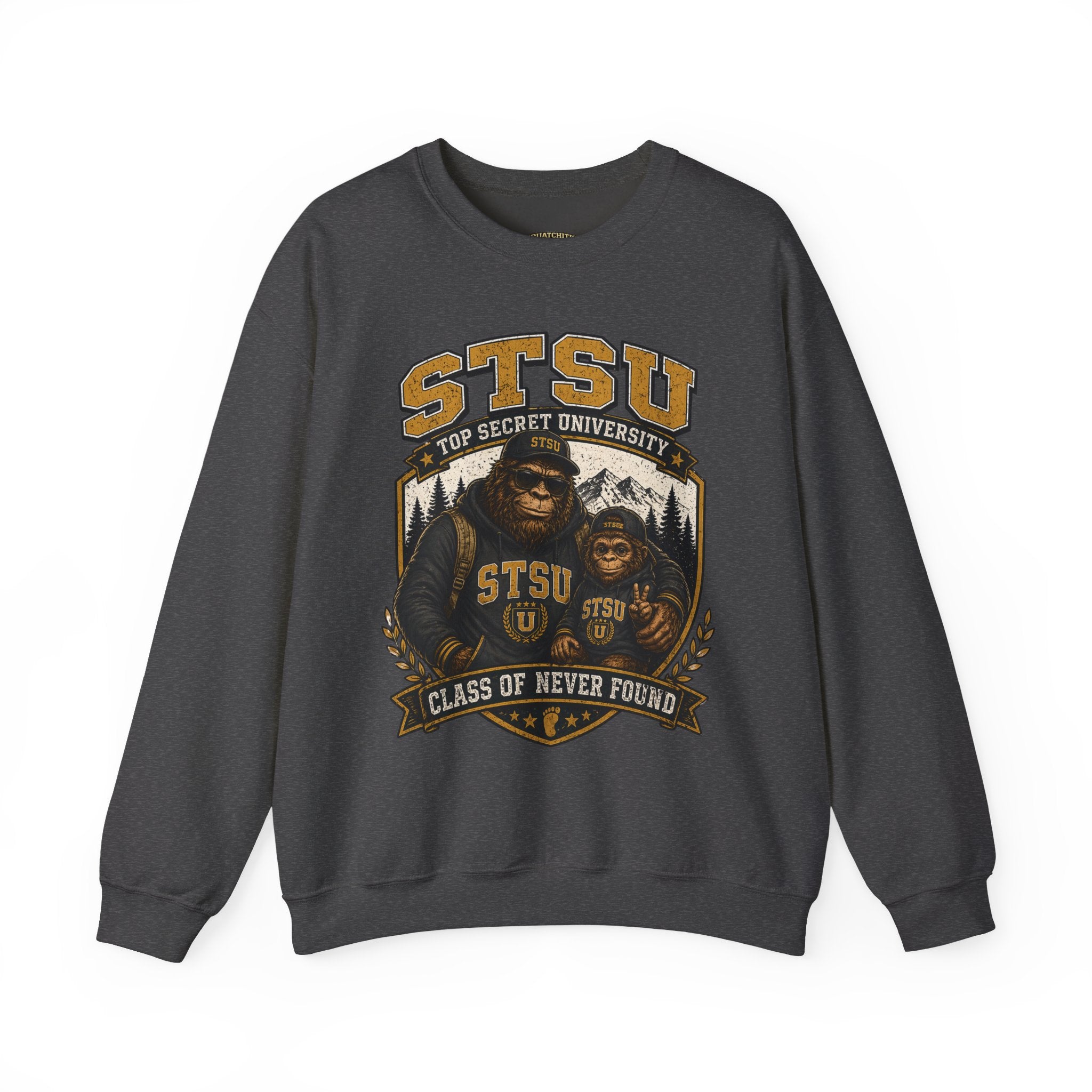 Squatchitis Top Secret University Bigfoot & son family Crewneck Sweatshirt
