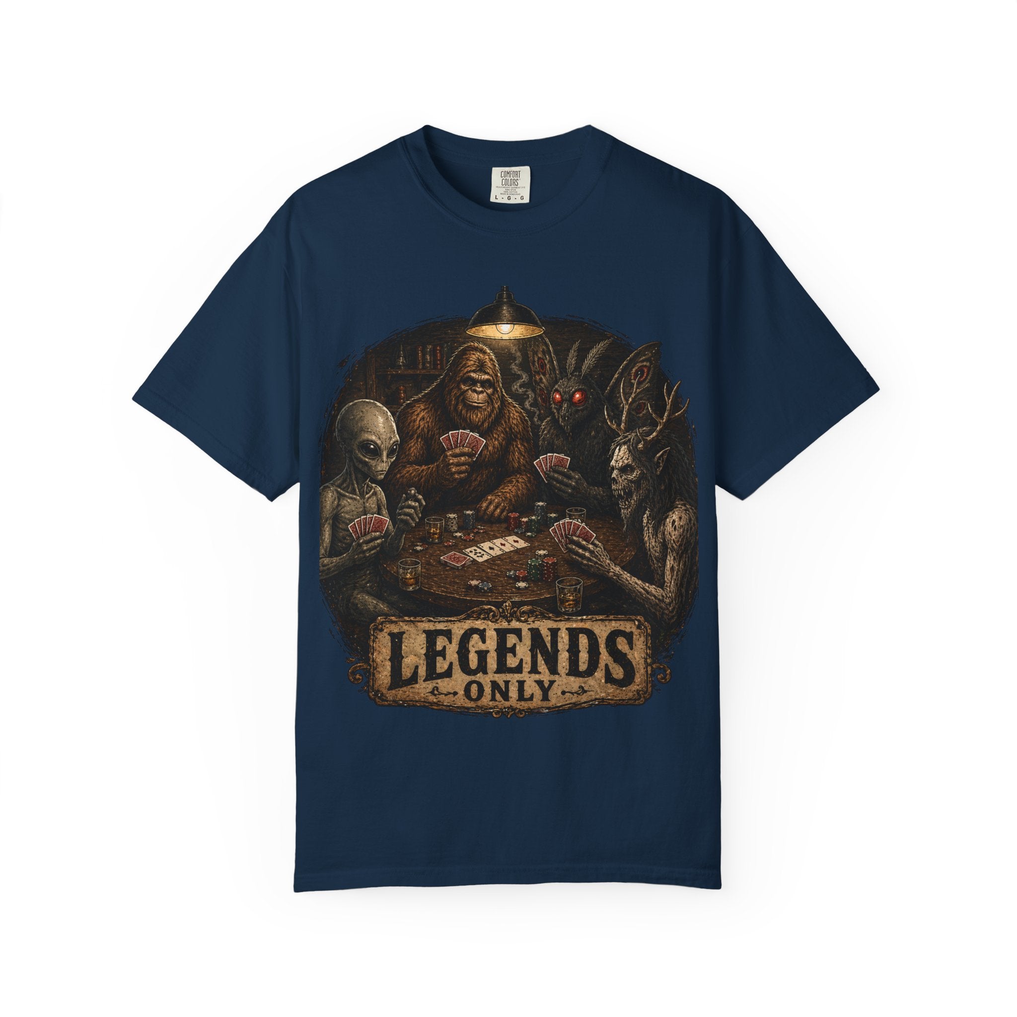 Cryptid Poker T-Shirt — Bigfoot & Legends Playing Cards