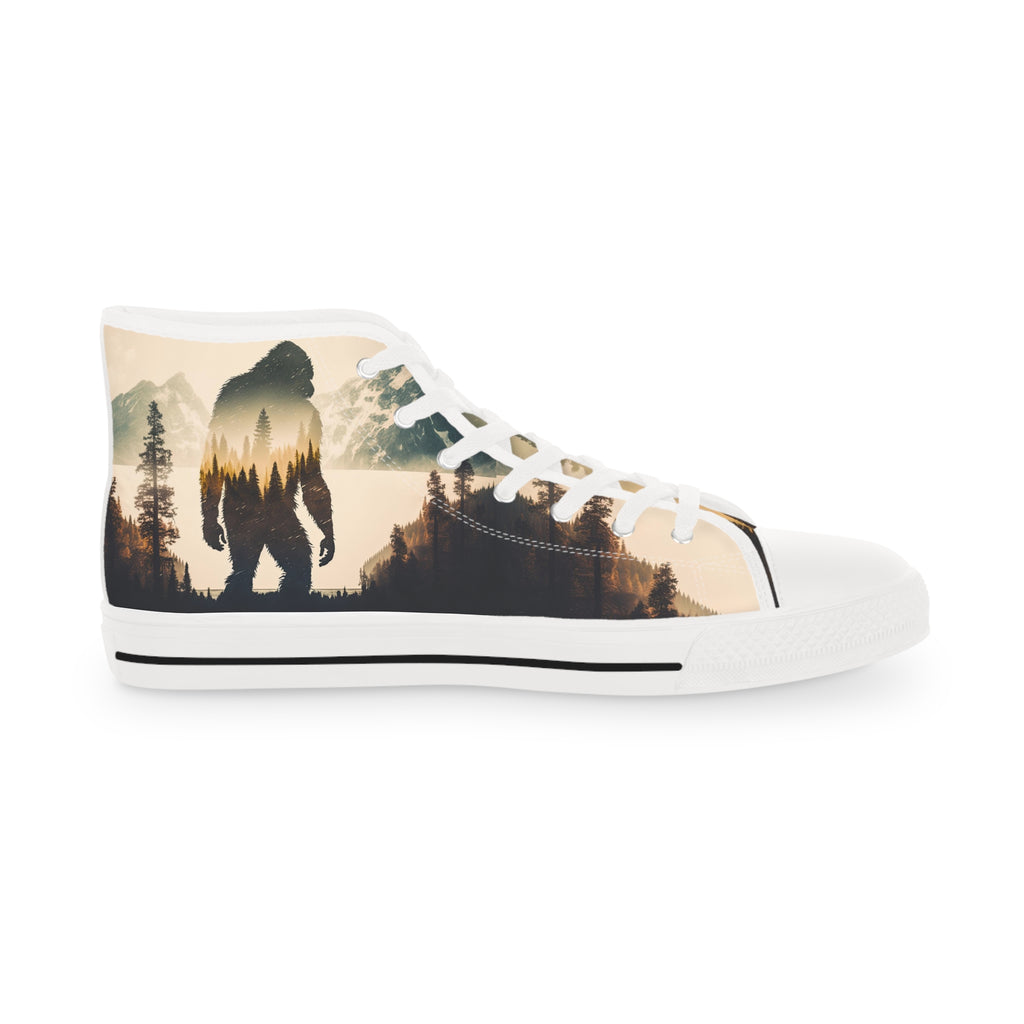 Bigfoot Forest Lake Mountain Men's High Top Sneakers | Outdoor Sasquatch Design