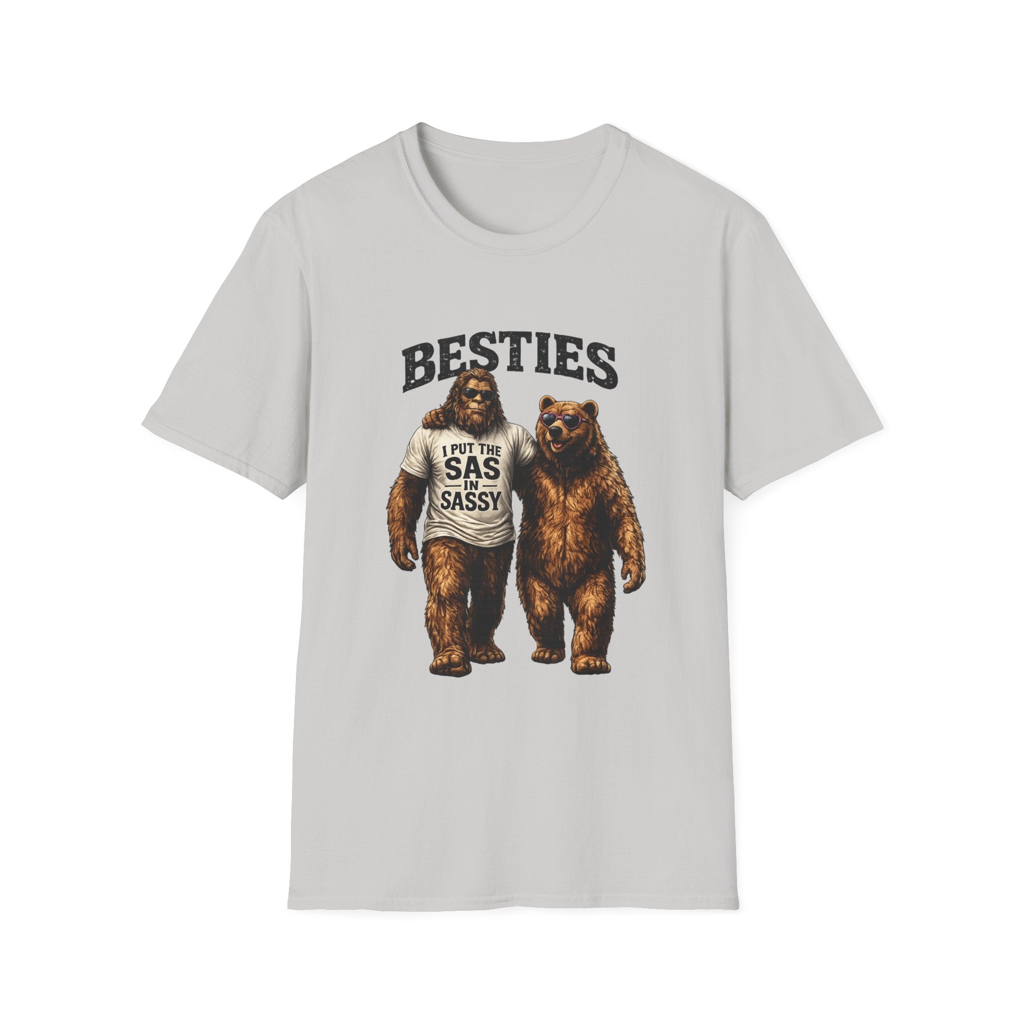 Bigfoot and Bear Besties T-Shirt | Funny Sasquatch Bear Friendship