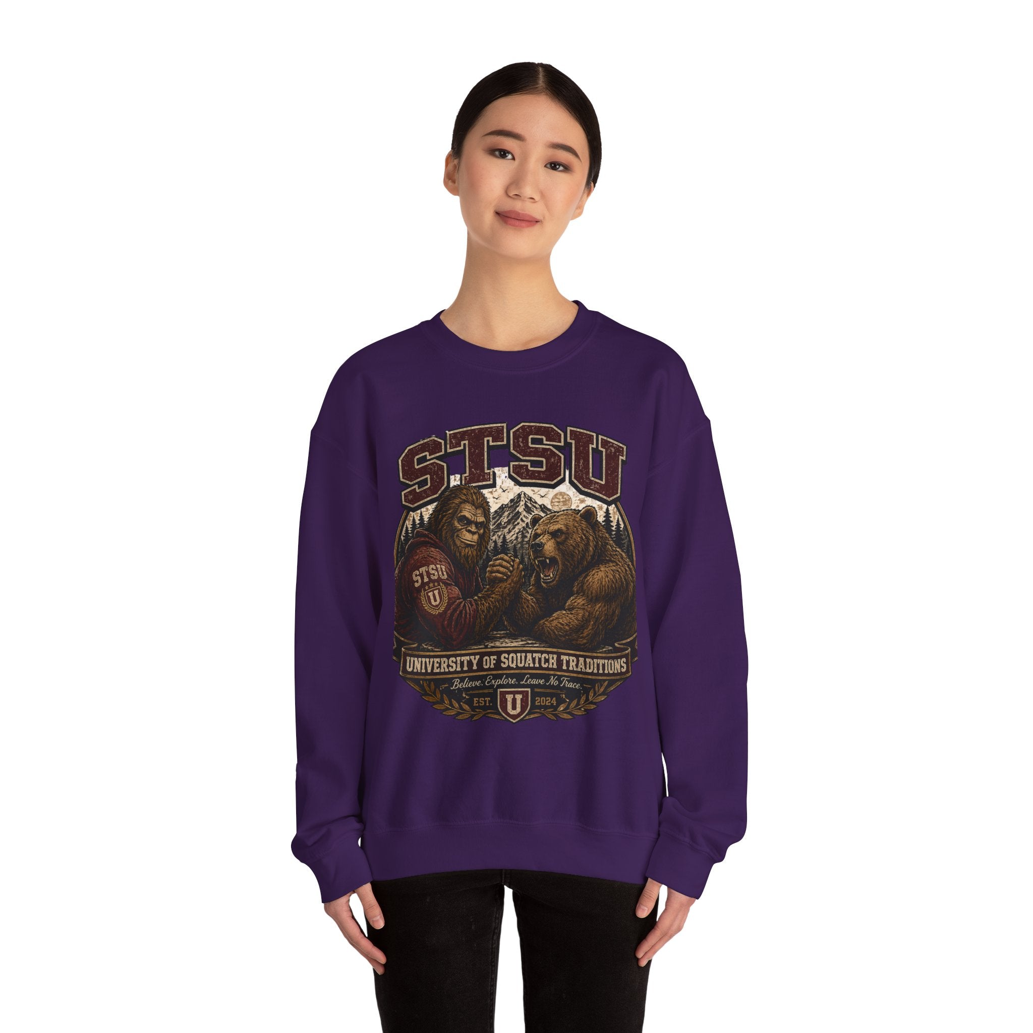 Squatchitis Top Secret University Bigfoot & Bear Crewneck Sweatshirt