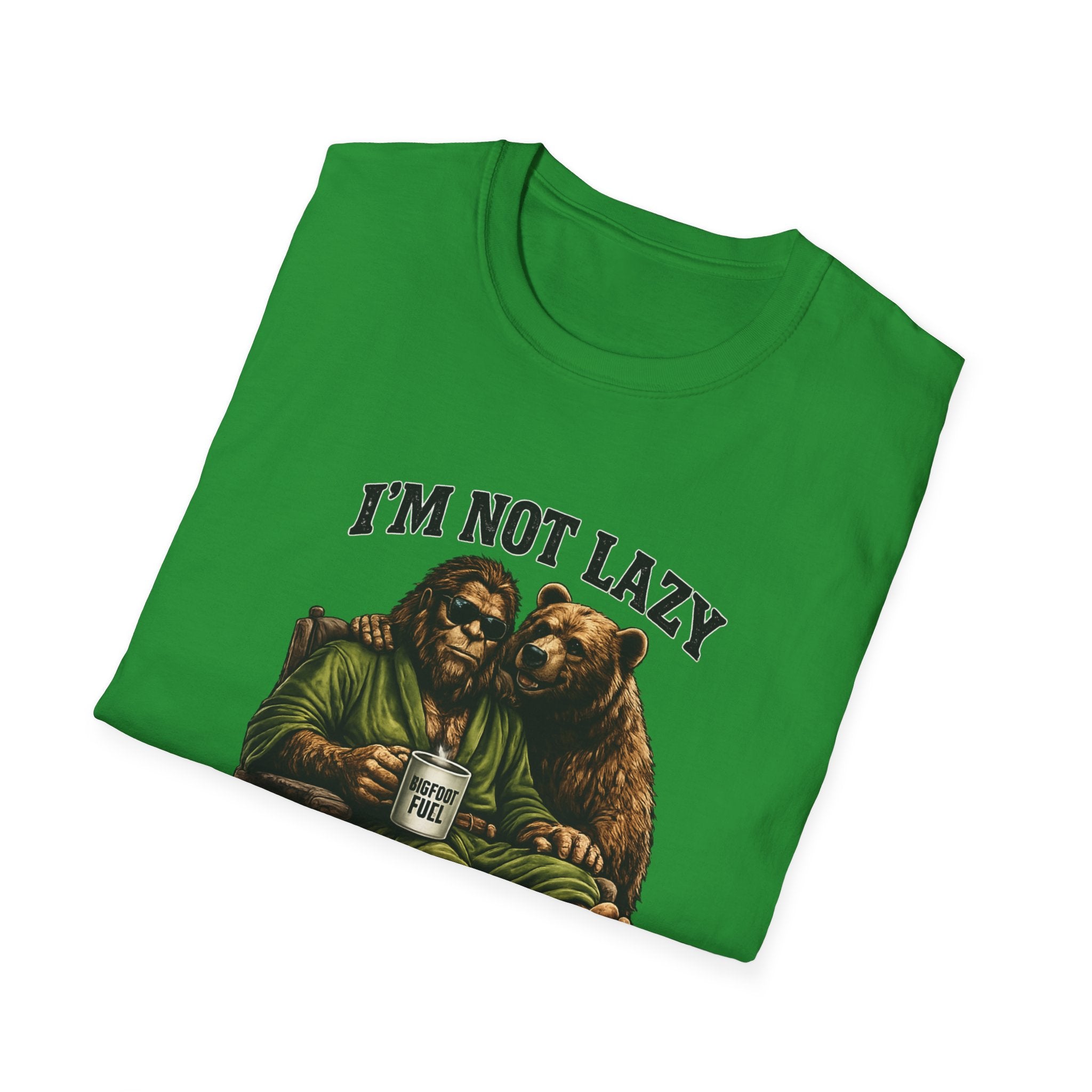 Squatch Mode Bigfoot with Coffee T-Shirt | Sasquatch Sitting with Bear Buddy