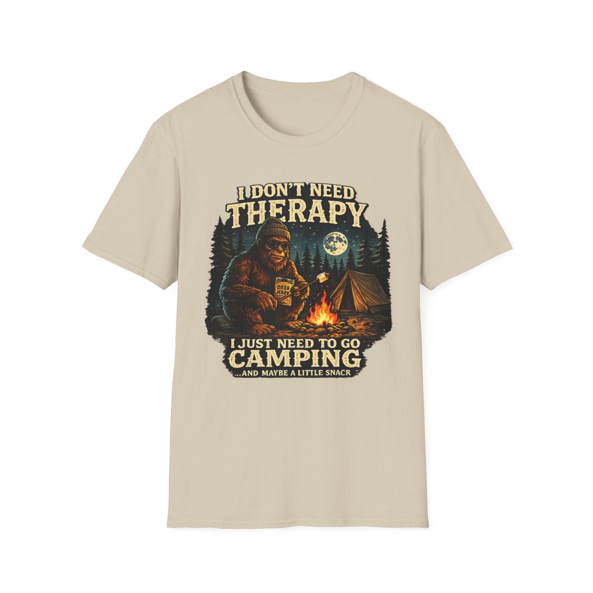 Bigfoot Camping T-Shirt — "I Don't Need Therapy, I Just Need to Go Camping"