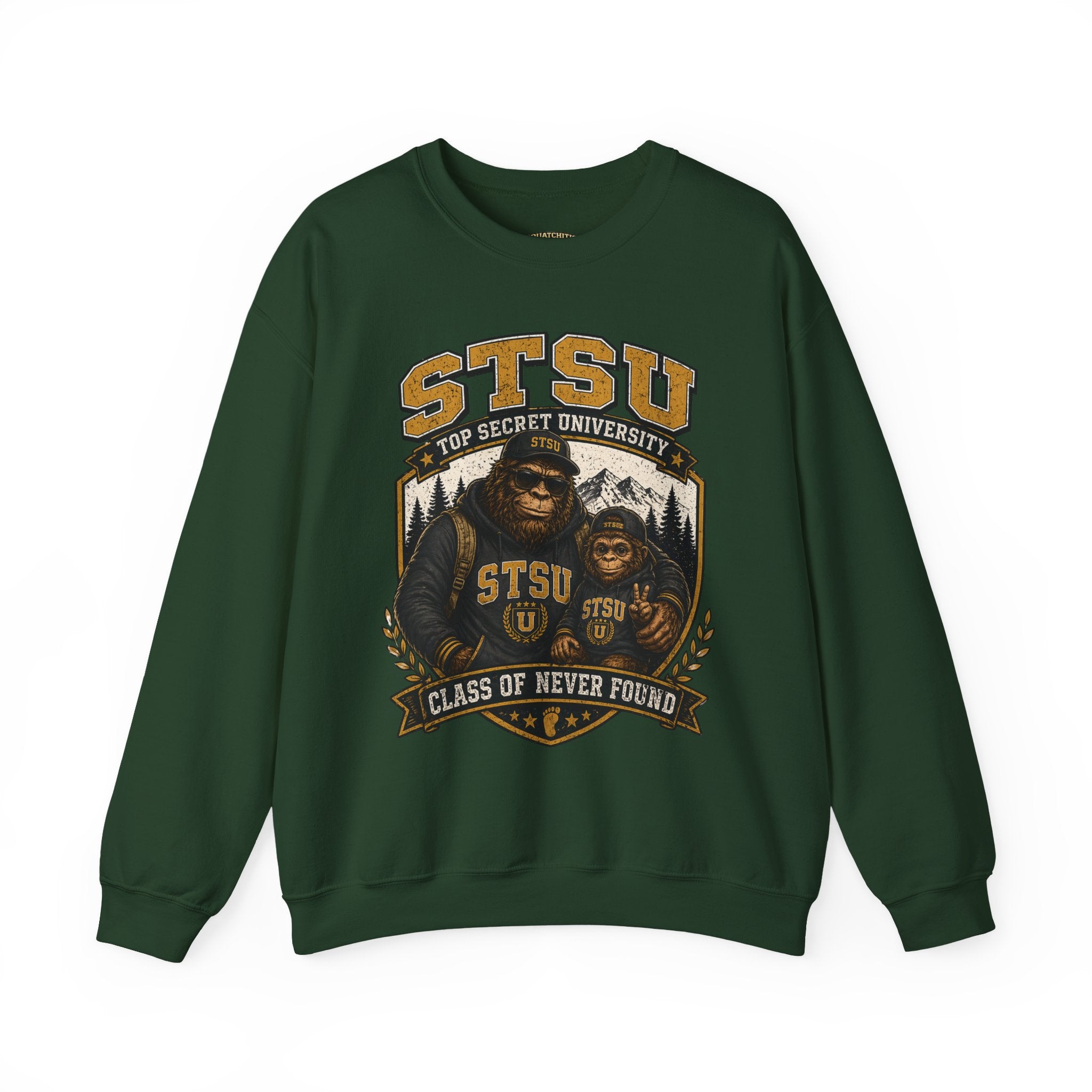 Squatchitis Top Secret University Bigfoot & son family Crewneck Sweatshirt
