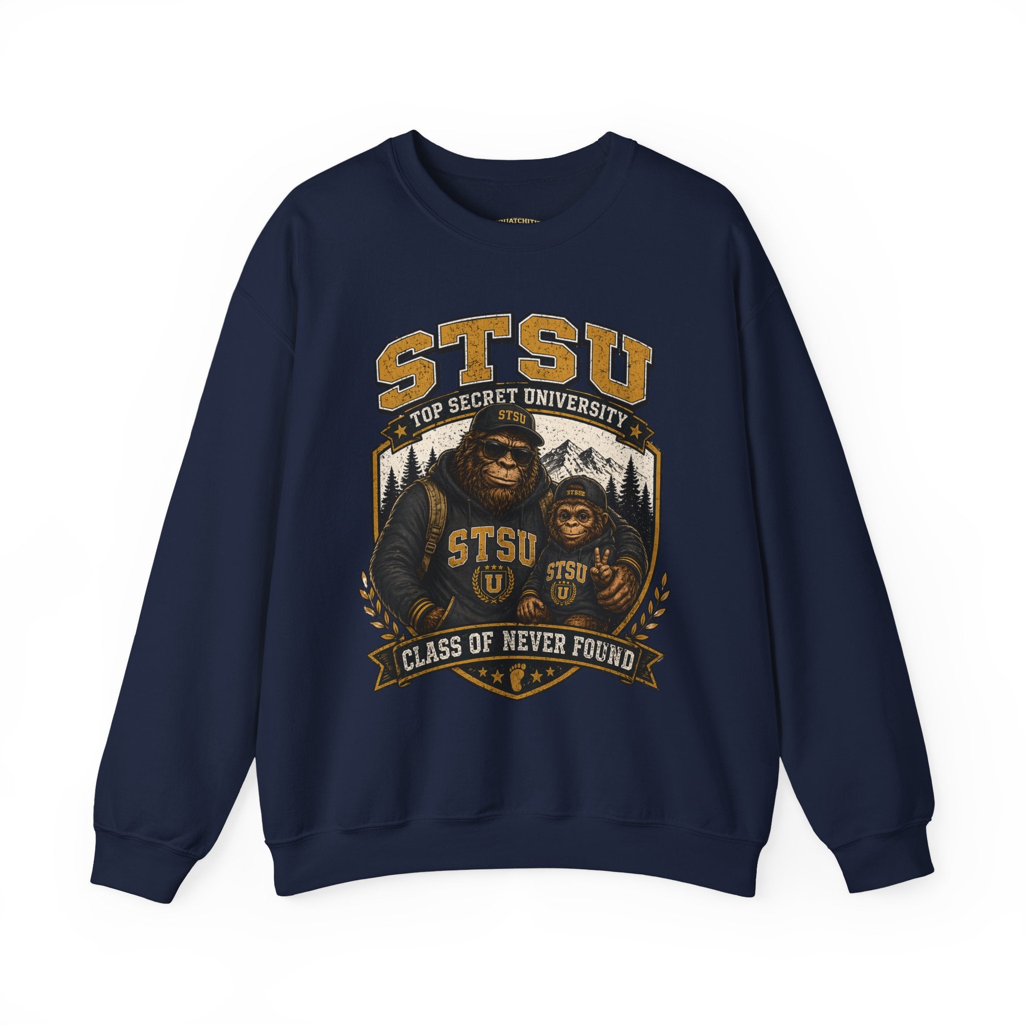 Squatchitis Top Secret University Bigfoot & son family Crewneck Sweatshirt