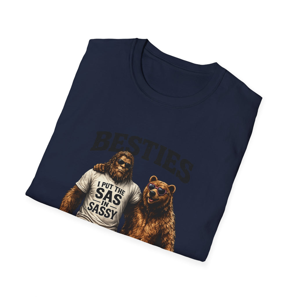 Bigfoot and Bear Besties T-Shirt | Funny Sasquatch Bear Friendship