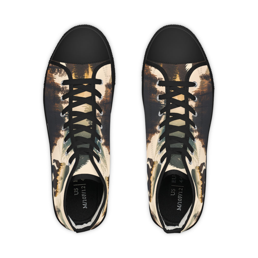 Bigfoot Forest Lake Mountain Men's High Top Sneakers | Outdoor Sasquatch Design