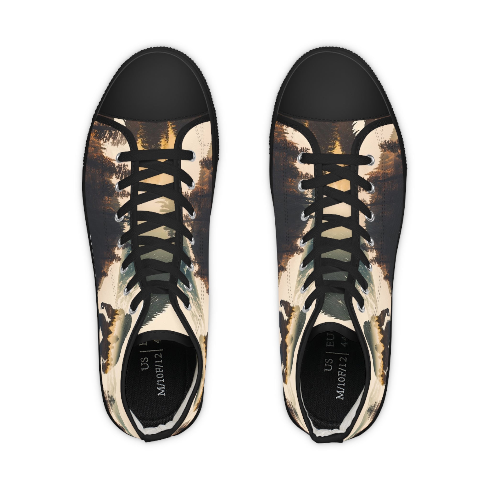 Bigfoot Forest Lake Mountain Men's High Top Sneakers | Outdoor Sasquatch Design