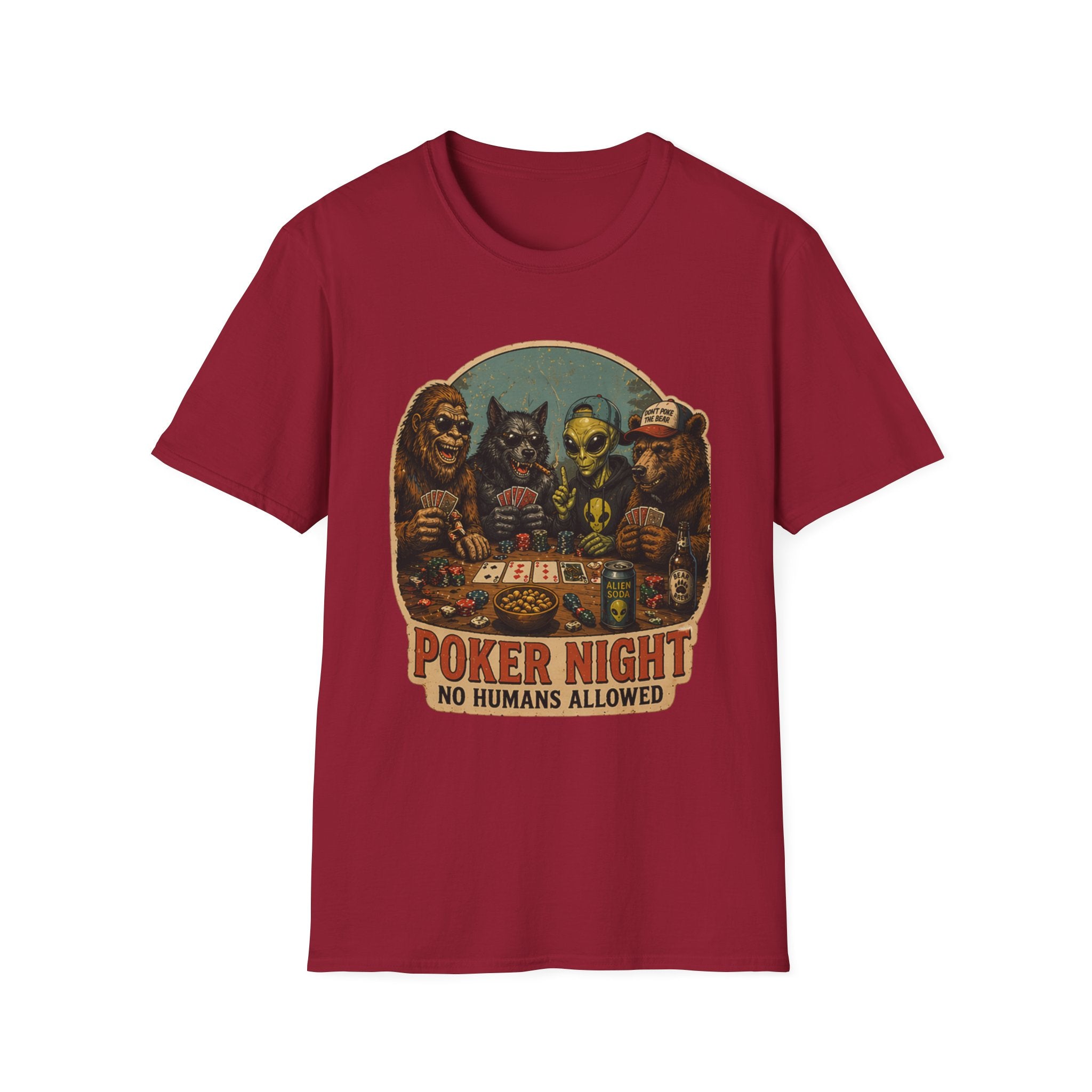 Poker Night - No Humans Allowed - Bigfoot and friends T-Shirt
