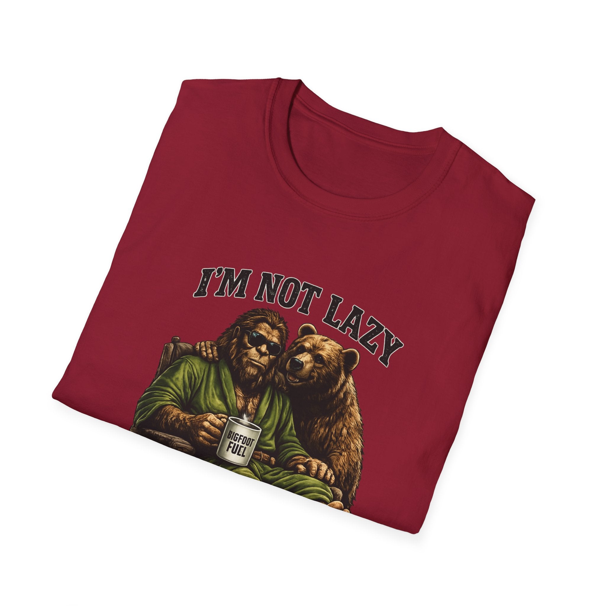 Squatch Mode Bigfoot with Coffee T-Shirt | Sasquatch Sitting with Bear Buddy