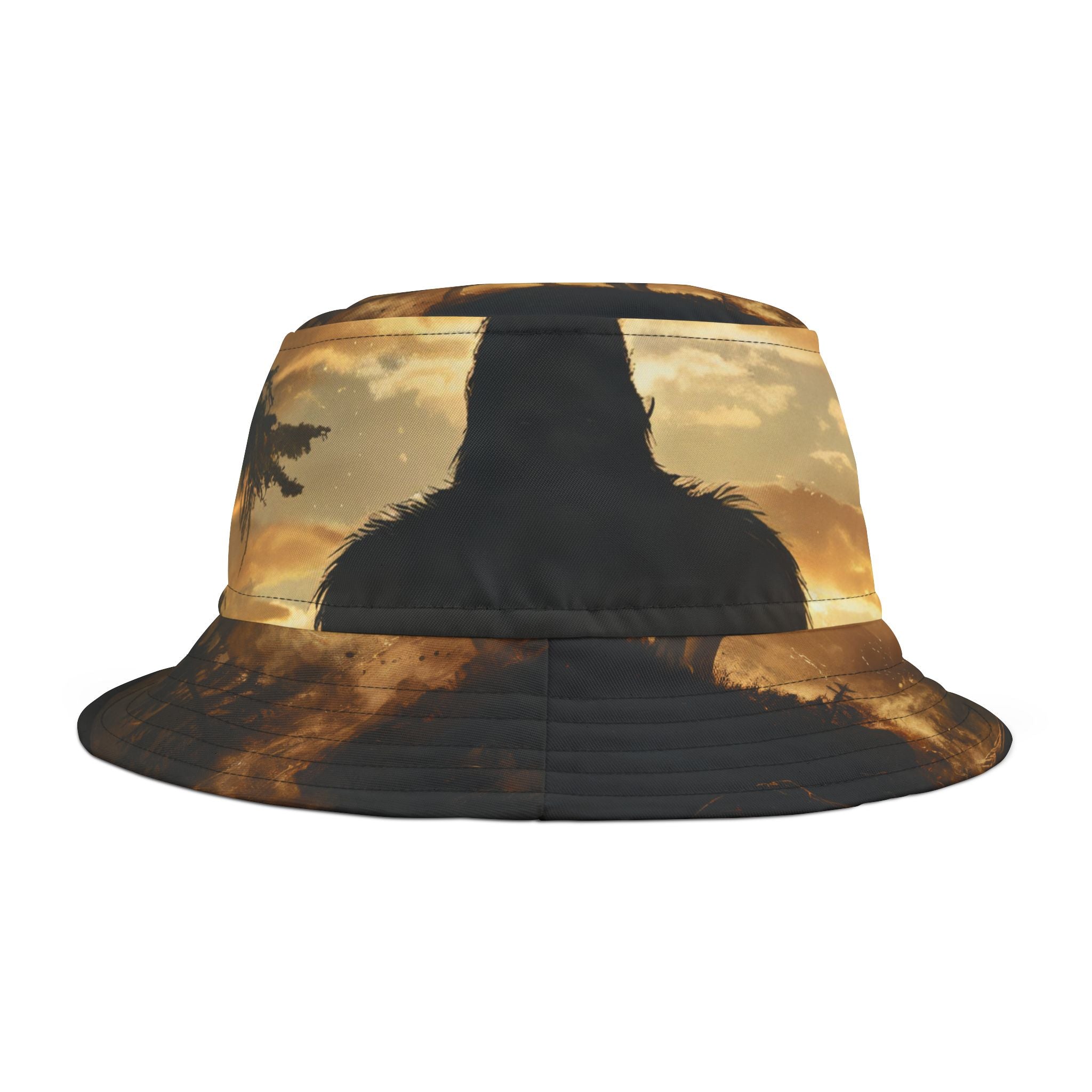 Bigfoot in Wild Hat Bucket Hat | Sunset Sasquatch Illustration