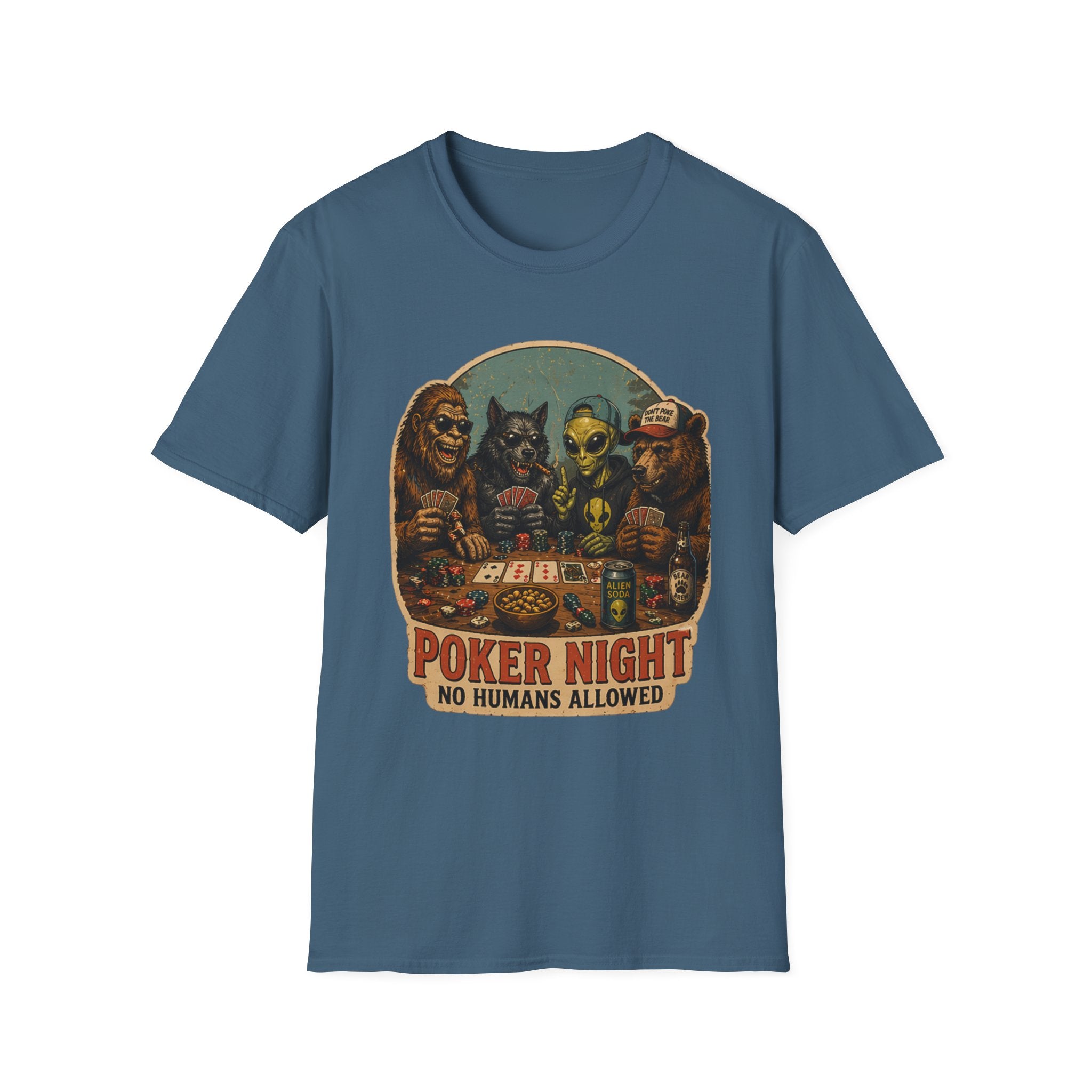 Poker Night - No Humans Allowed - Bigfoot and friends T-Shirt