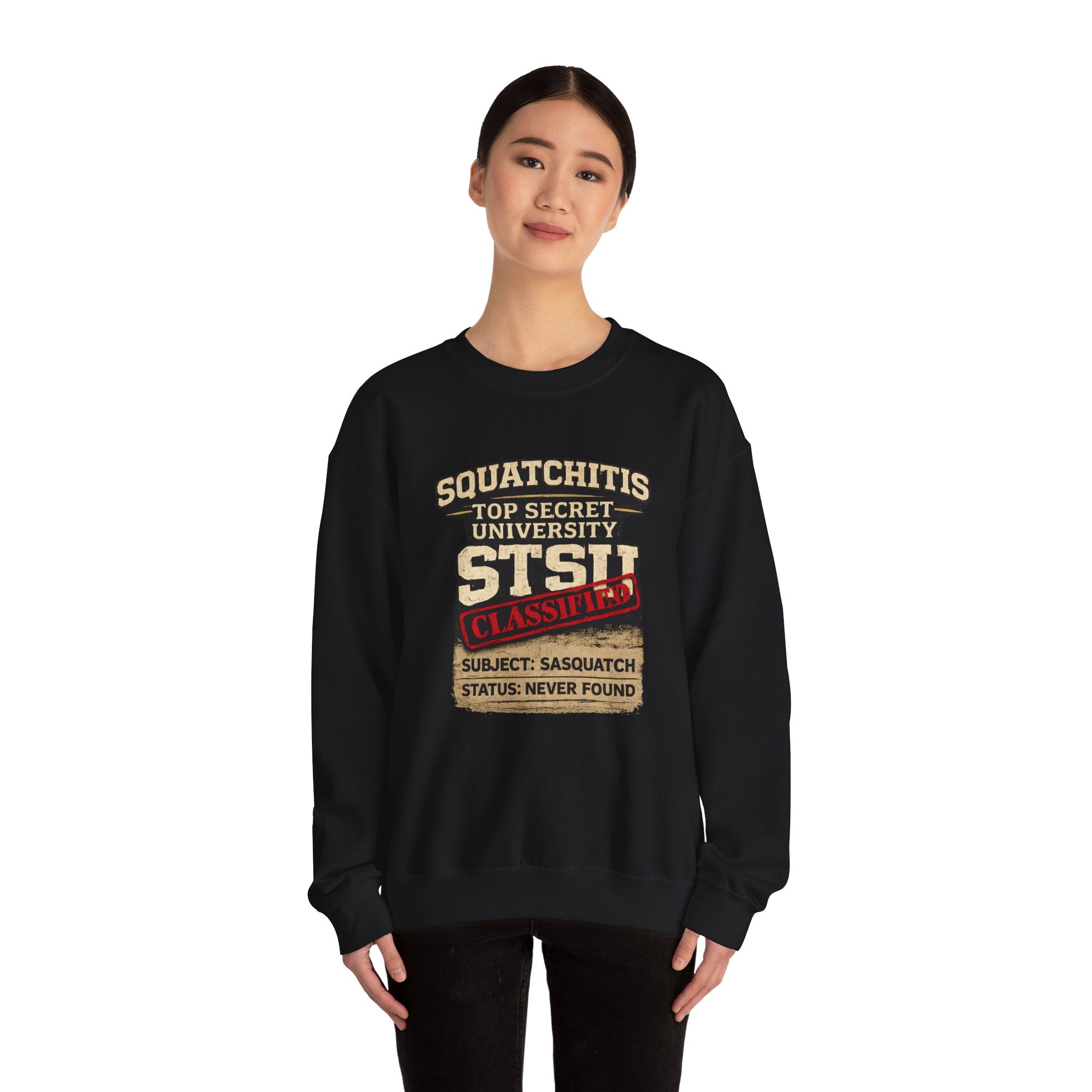 Classified Squatchitis Top Secret University Bigfoot Crewneck Sweatshirt
