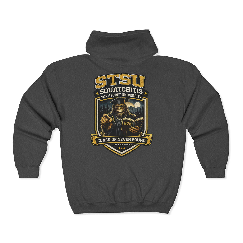 Sasquatch in Cap and Gown Hoodie | STSU Squatchitis University Bigfoot Graduation
