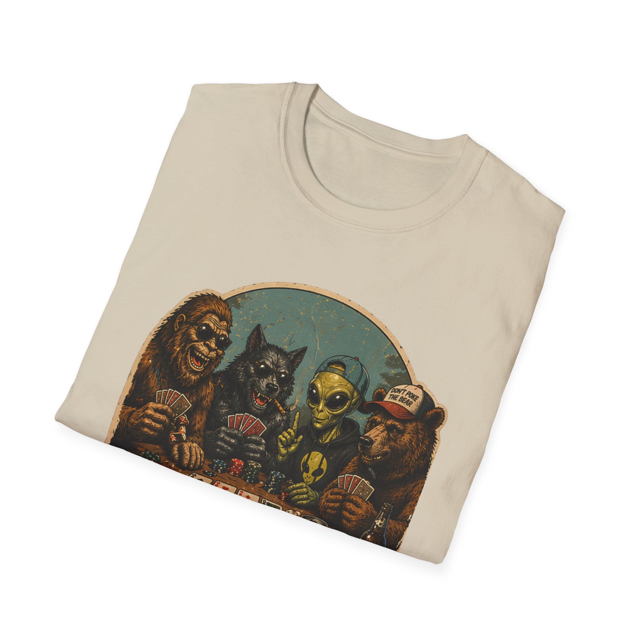 Poker Night - No Humans Allowed - Bigfoot and friends T-Shirt