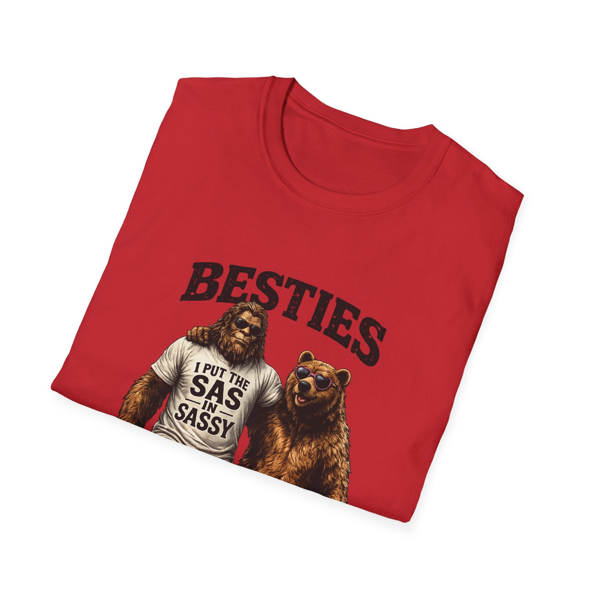 Bigfoot and Bear Besties T-Shirt | Funny Sasquatch Bear Friendship