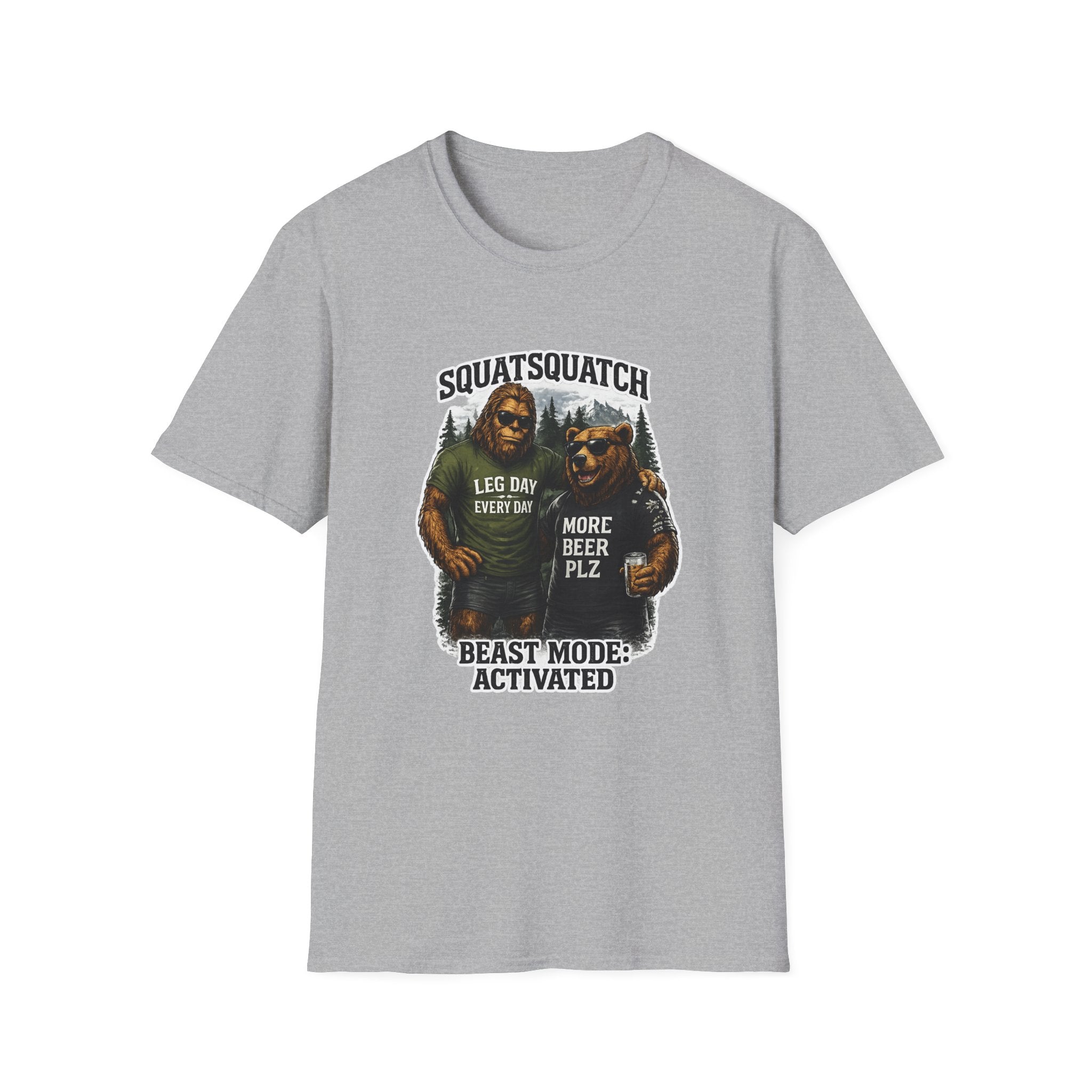 Bigfoot Leg Day T-Shirt — "Squat Squatch" Gym Humor with Beer Buddy