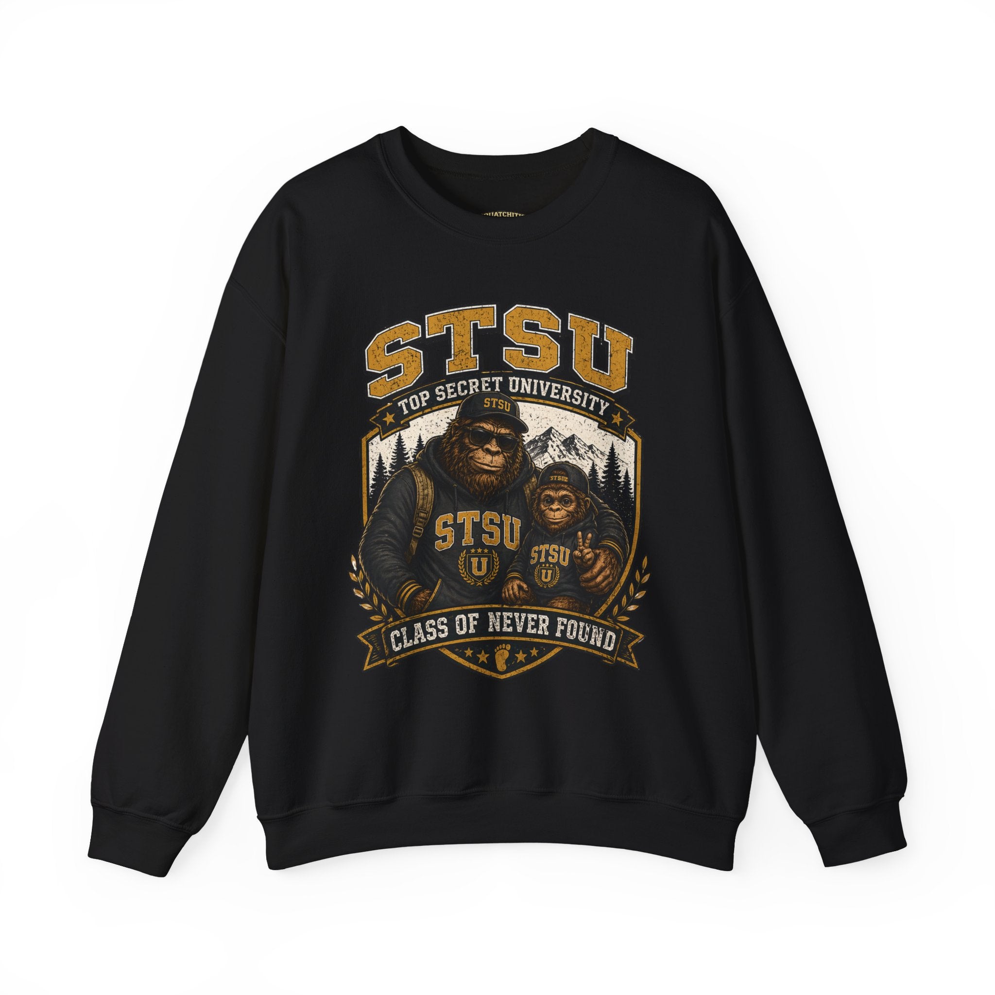 Squatchitis Top Secret University Bigfoot & son family Crewneck Sweatshirt