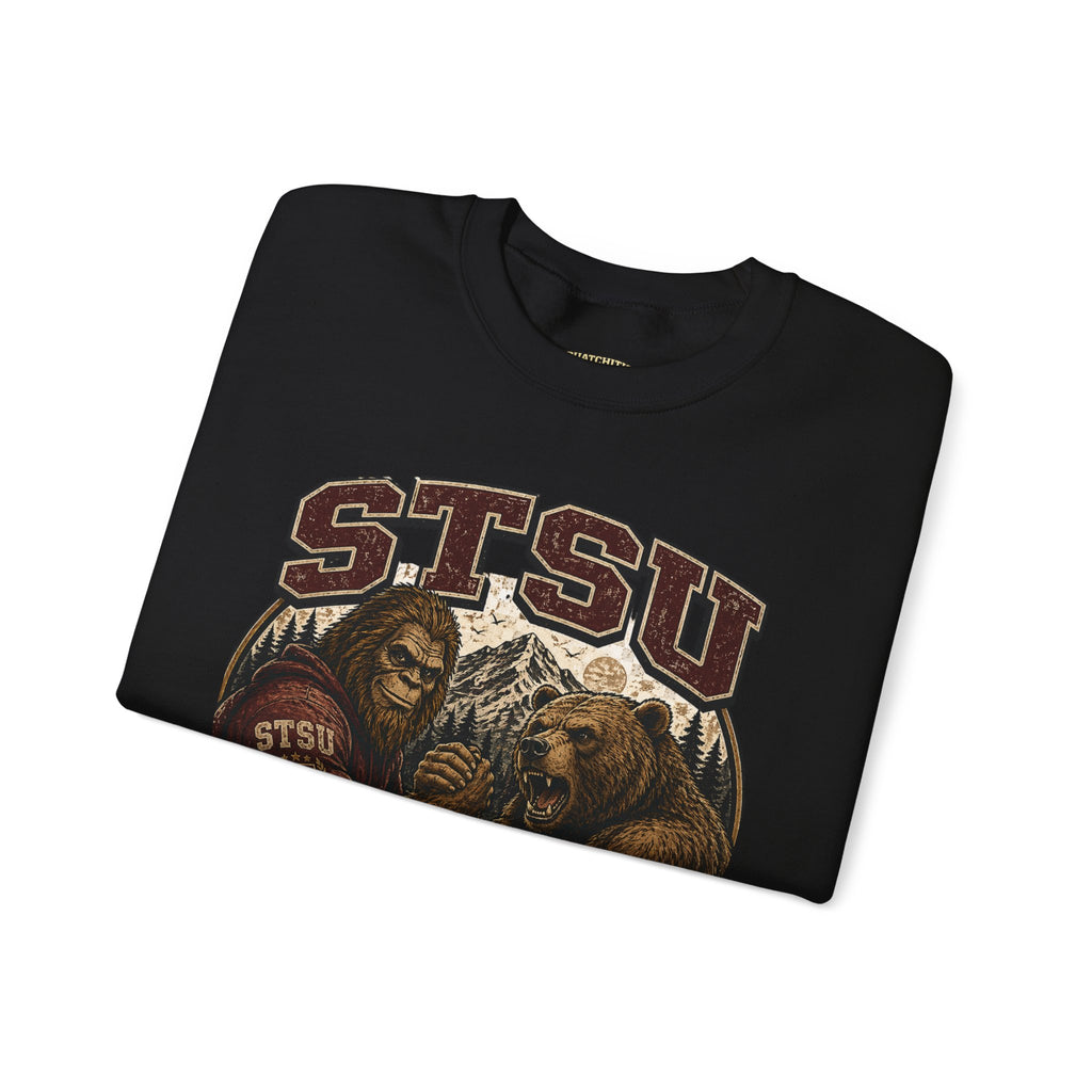 Squatchitis Top Secret University Bigfoot & Bear Crewneck Sweatshirt