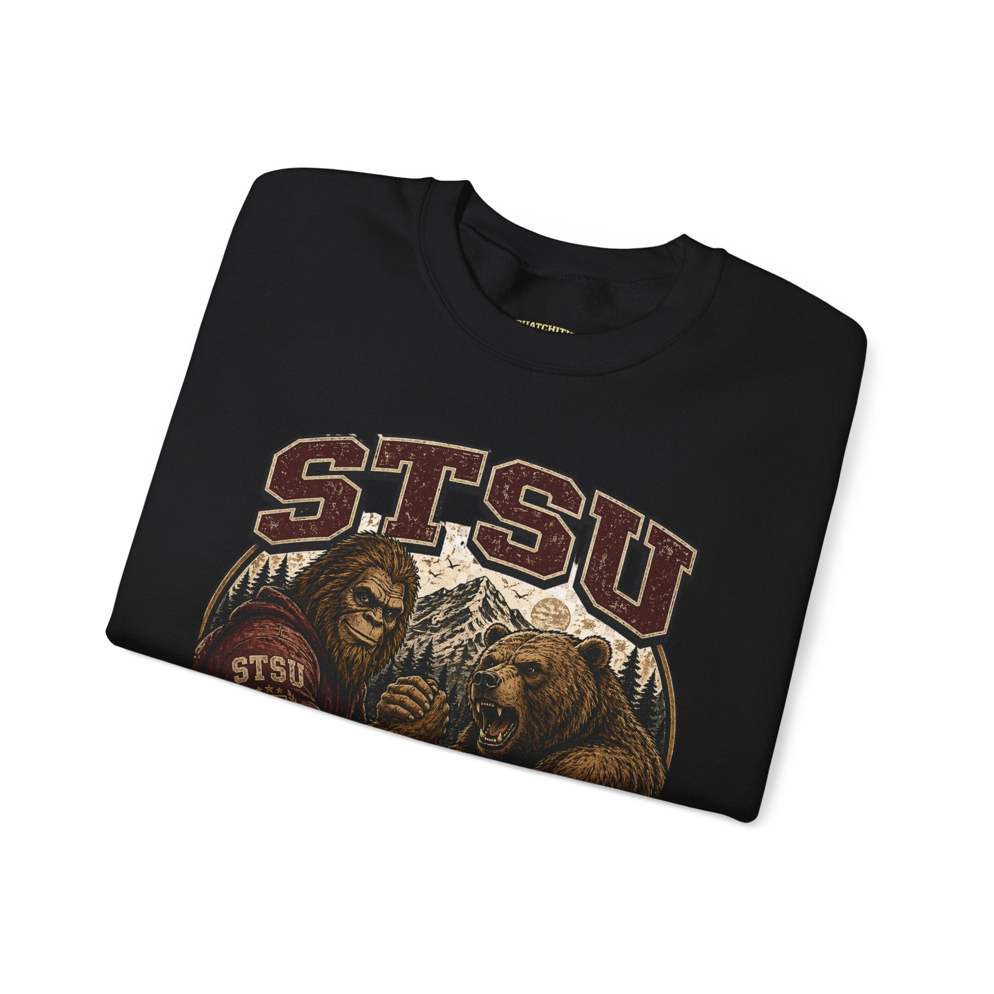 Squatchitis Top Secret University Bigfoot & Bear Crewneck Sweatshirt