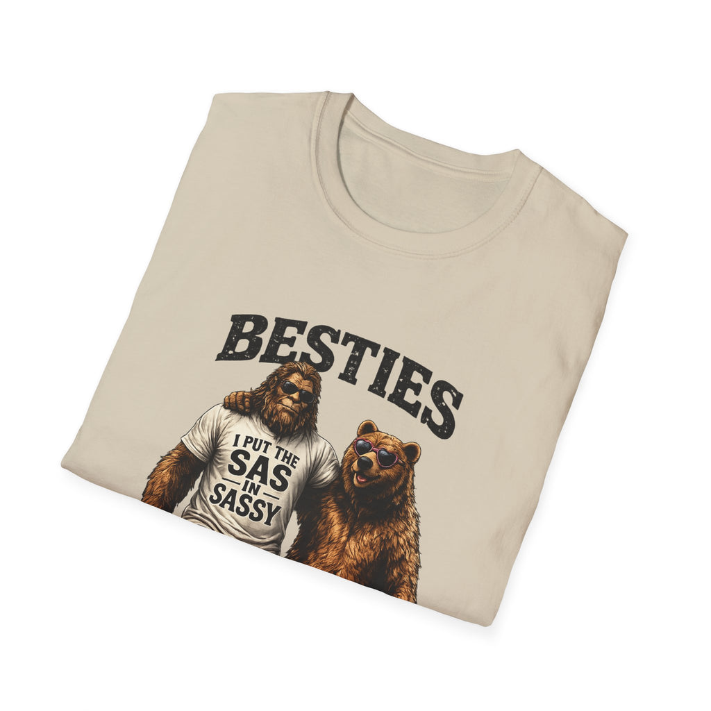 Bigfoot and Bear Besties T-Shirt | Funny Sasquatch Bear Friendship