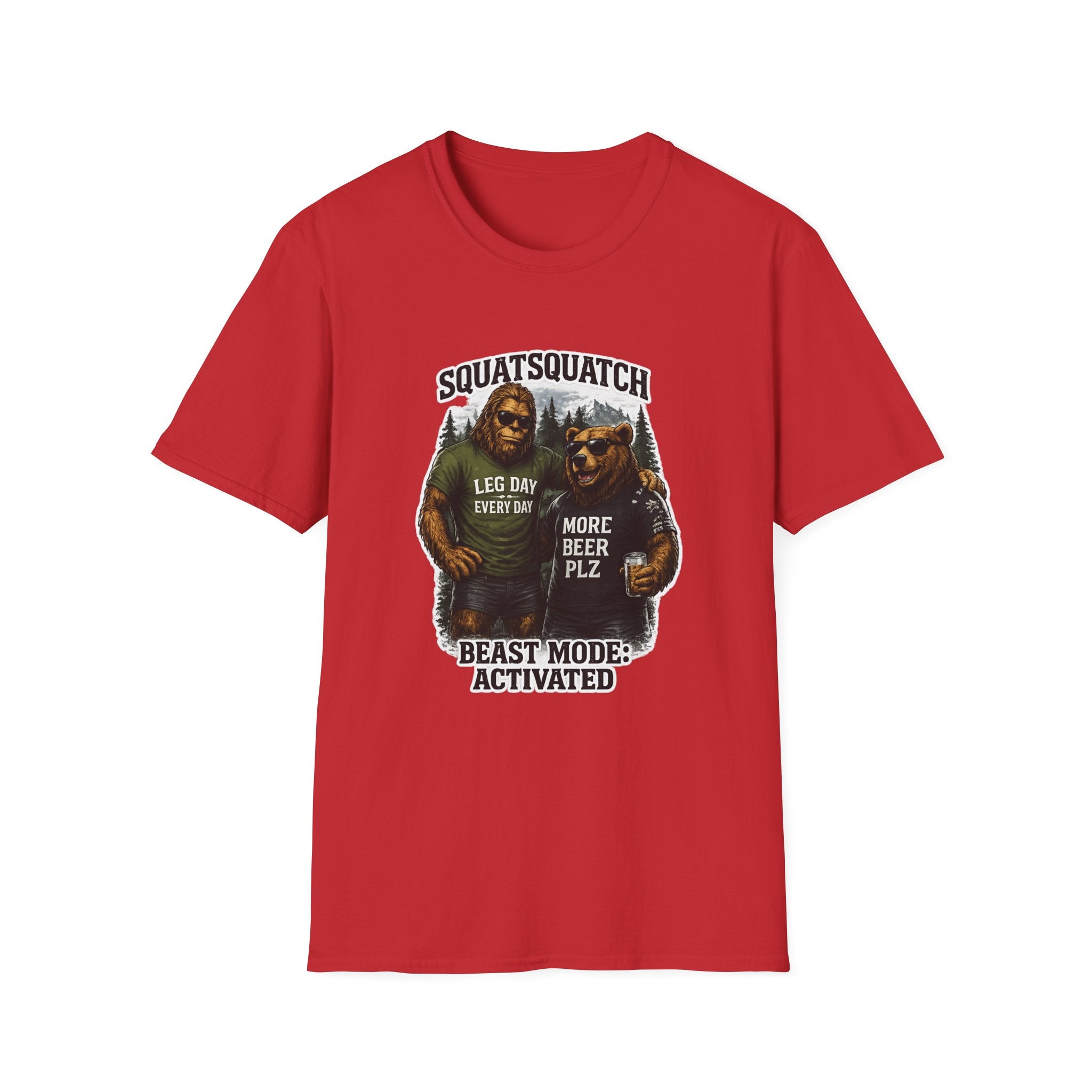 Bigfoot Leg Day T-Shirt — "Squat Squatch" Gym Humor with Beer Buddy