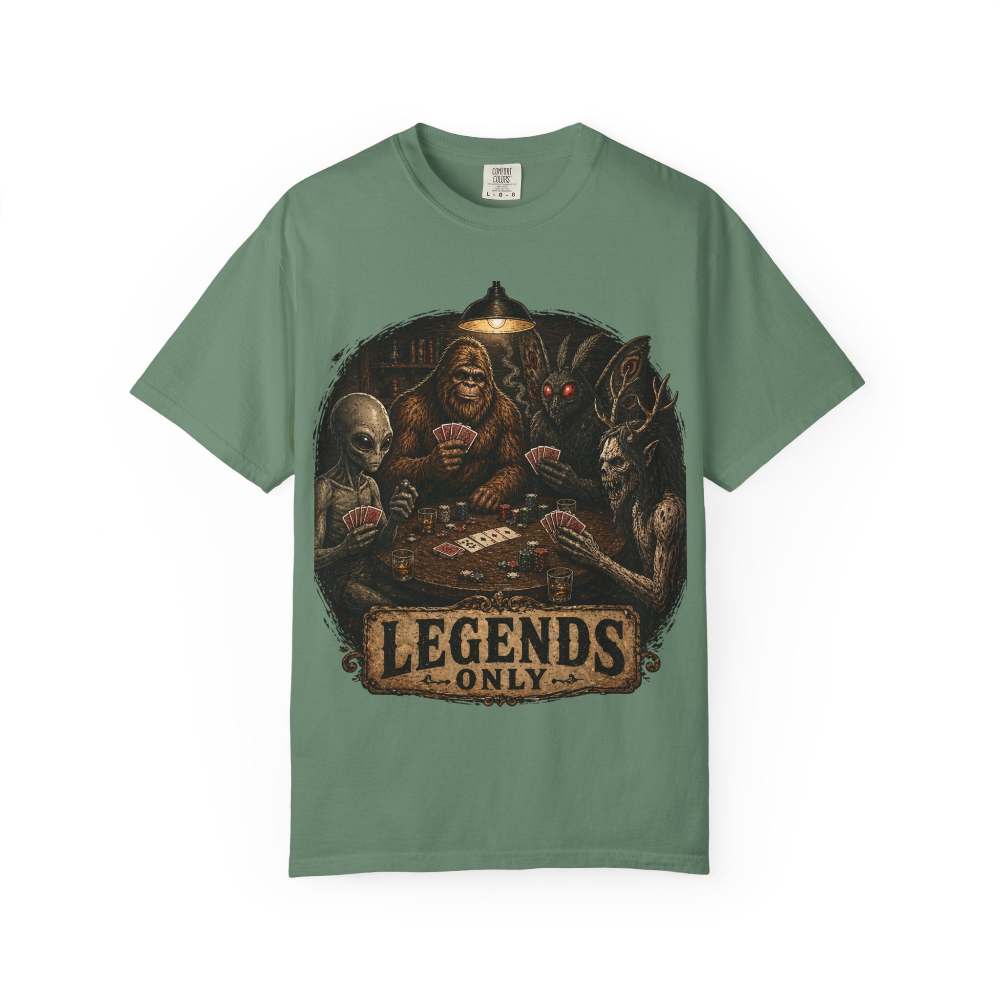 Cryptid Poker T-Shirt — Bigfoot & Legends Playing Cards