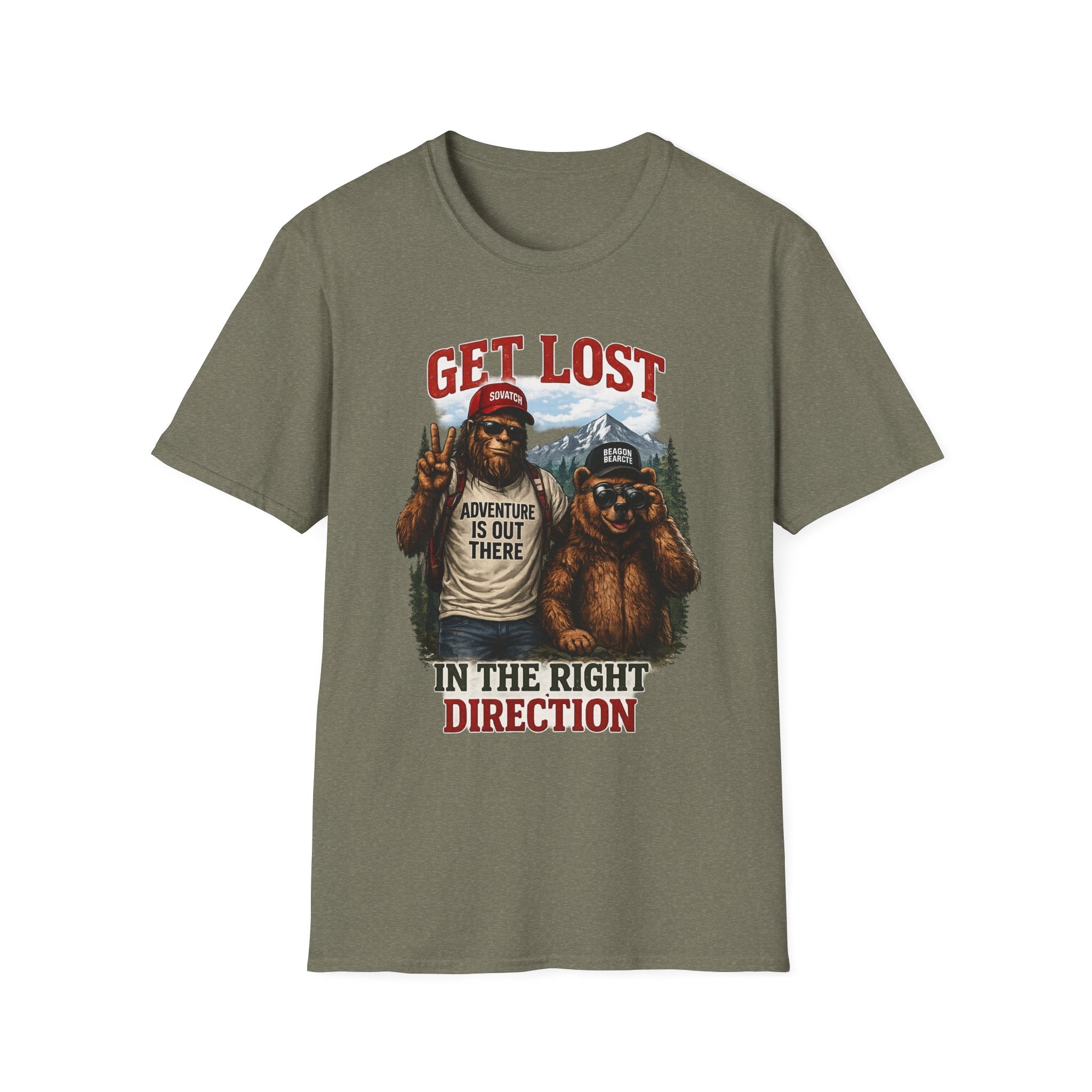 Lost in the Right Direction Bigfoot with Bear Buddy T-Shirt