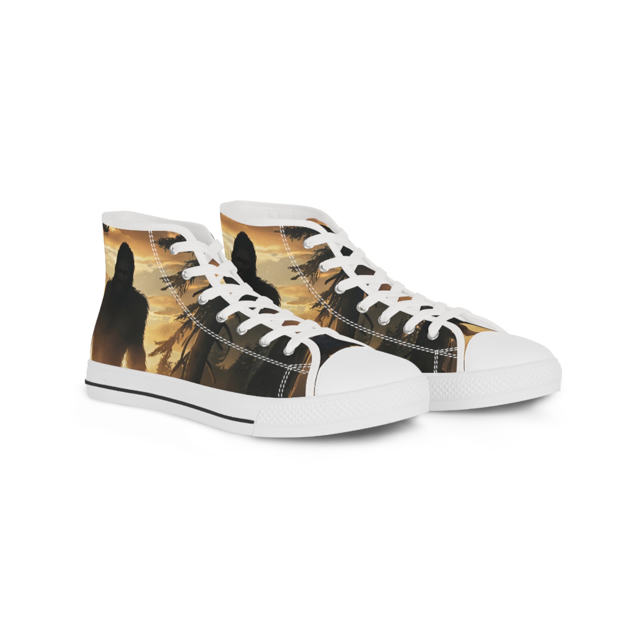 Bigfoot Forest Sneakers Men's High Top Sneakers | Sasquatch Woodland Design
