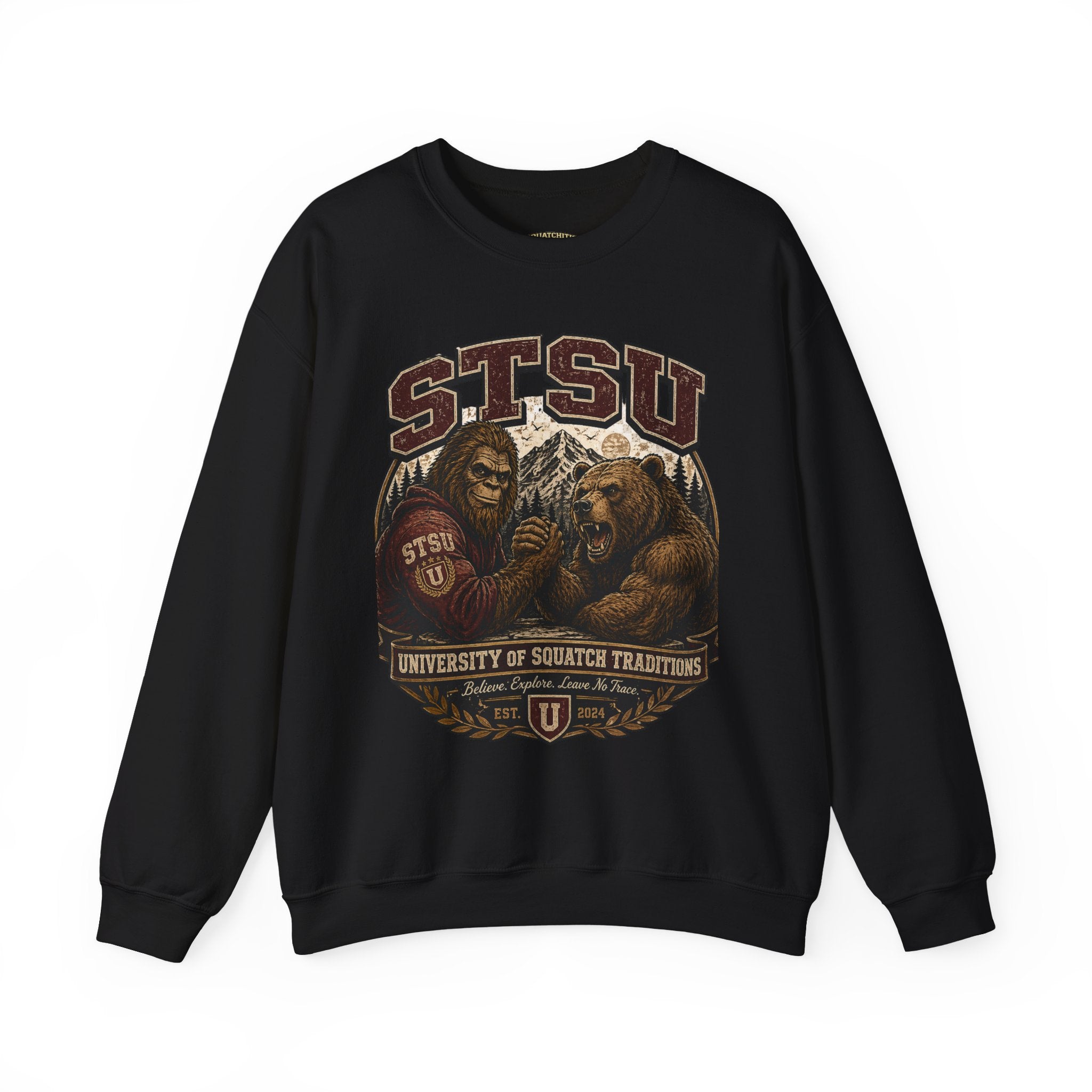 Squatchitis Top Secret University Bigfoot & Bear Crewneck Sweatshirt