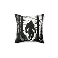 Bigfoot in Woods Faux Suede Square Pillow | Black and White