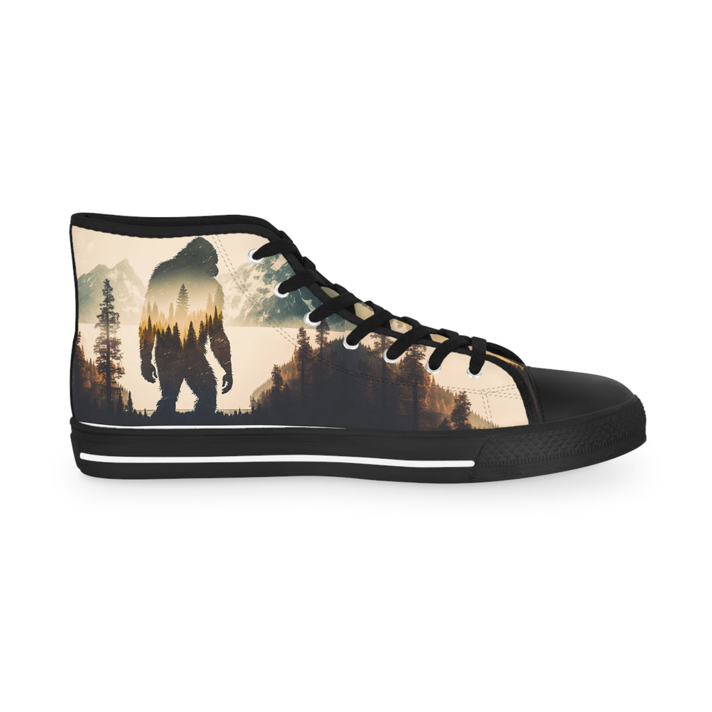 Bigfoot Forest Lake Mountain Men's High Top Sneakers | Outdoor Sasquatch Design