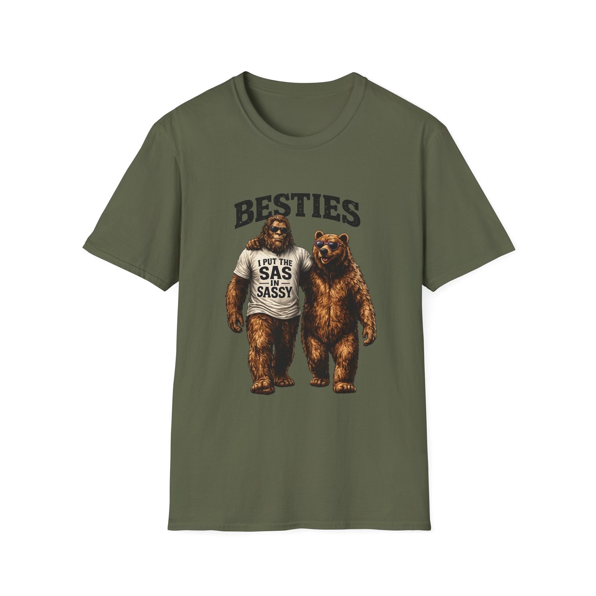 Bigfoot and Bear Besties T-Shirt | Funny Sasquatch Bear Friendship