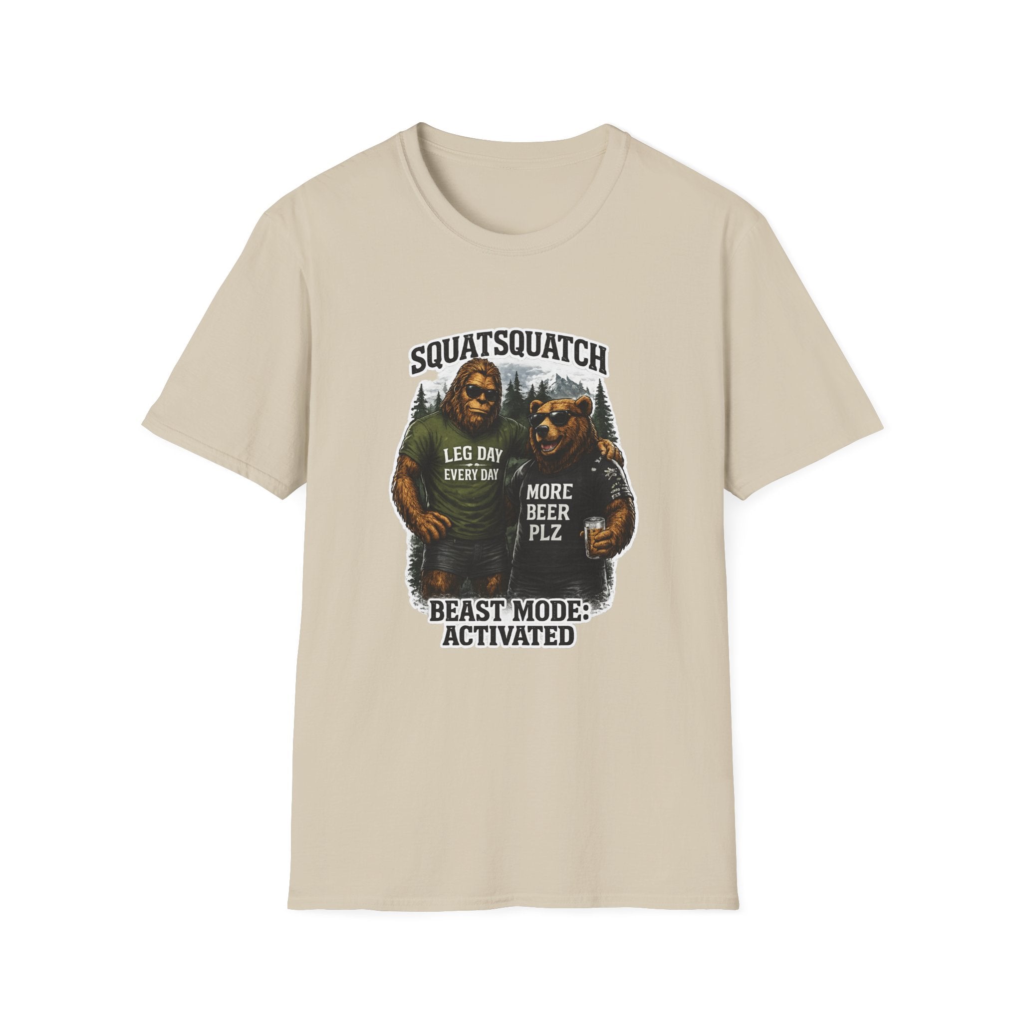 Bigfoot Leg Day T-Shirt — "Squat Squatch" Gym Humor with Beer Buddy
