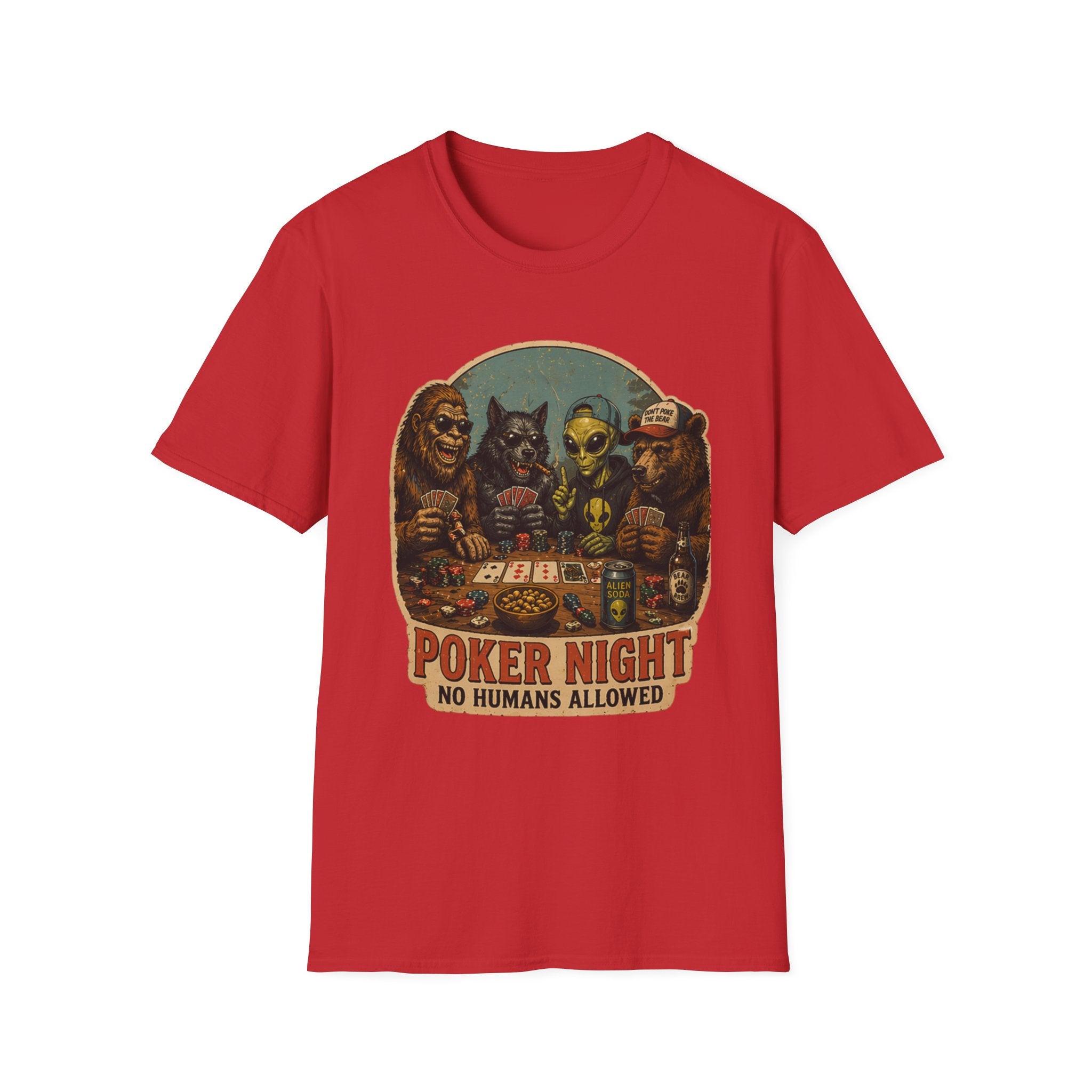 Poker Night - No Humans Allowed - Bigfoot and friends T-Shirt