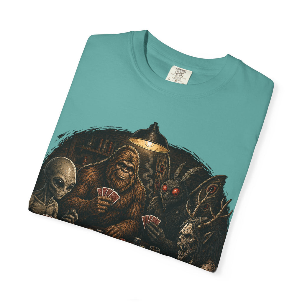 Cryptid Poker T-Shirt — Bigfoot & Legends Playing Cards