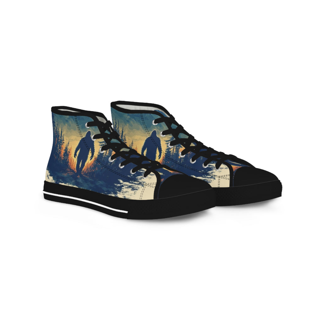 Bigfoot Walking in the Woods at Sunset Men's High Top Sneakers
