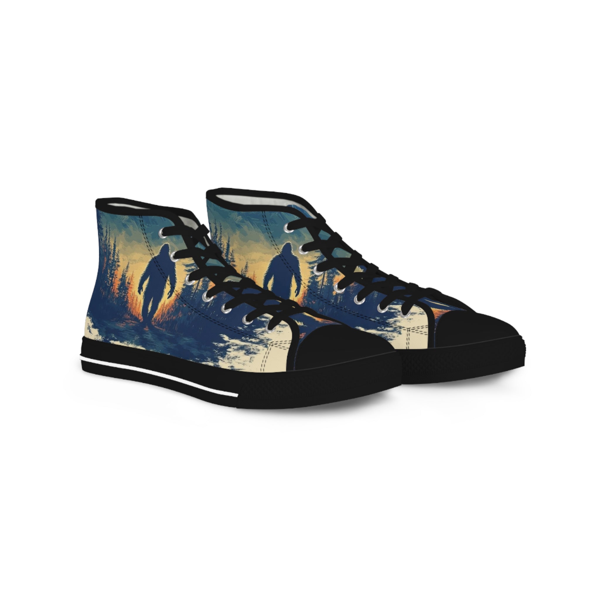 Bigfoot Walking in the Woods at Sunset Men's High Top Sneakers