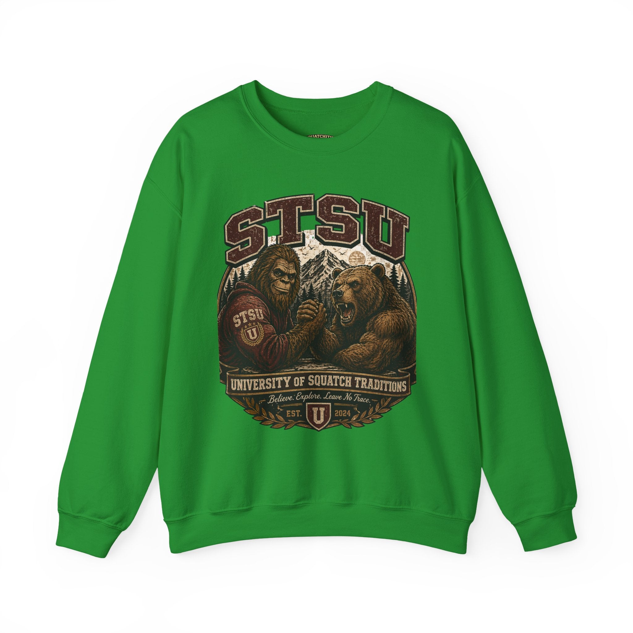 Squatchitis Top Secret University Bigfoot & Bear Crewneck Sweatshirt