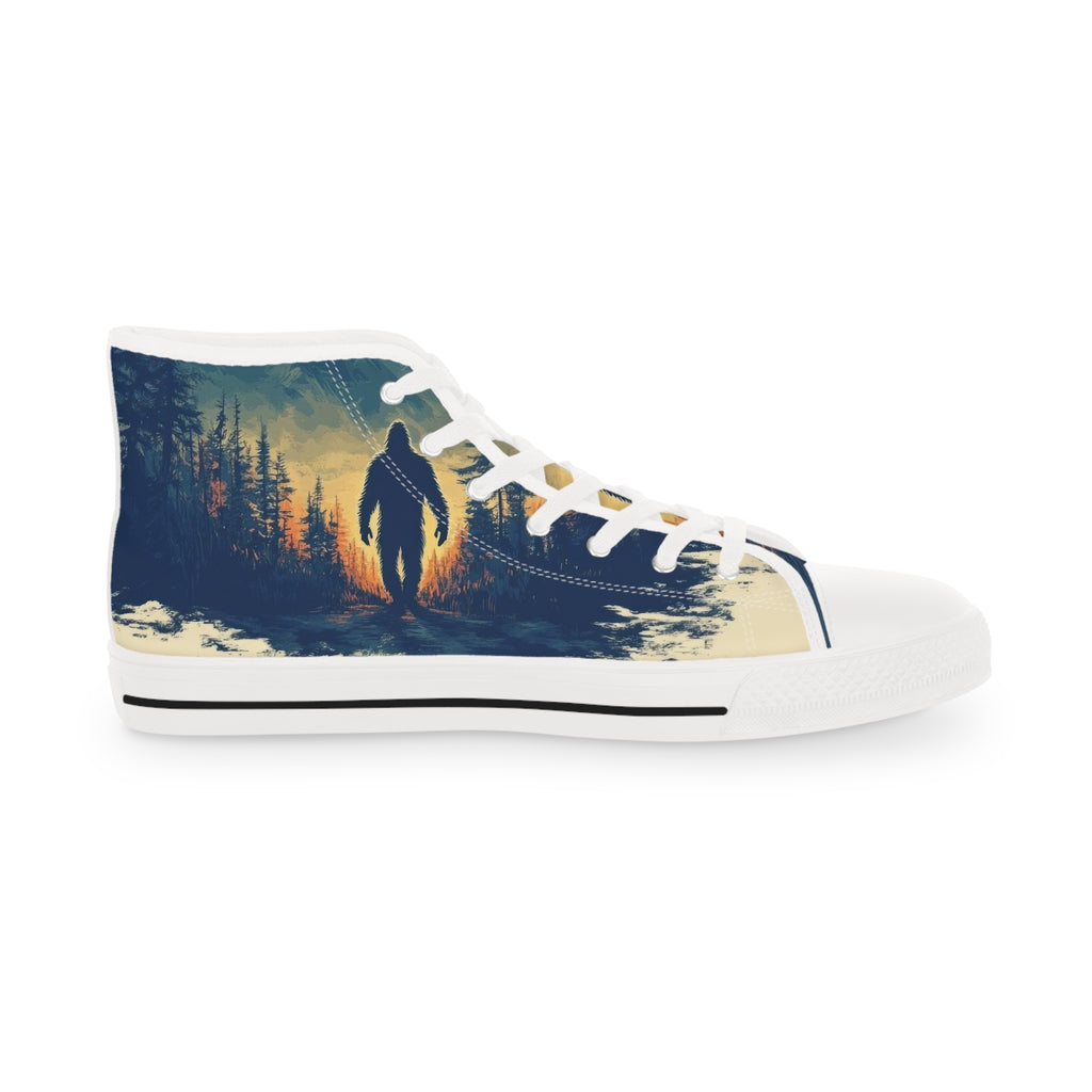 Bigfoot Walking in the Woods at Sunset Men's High Top Sneakers