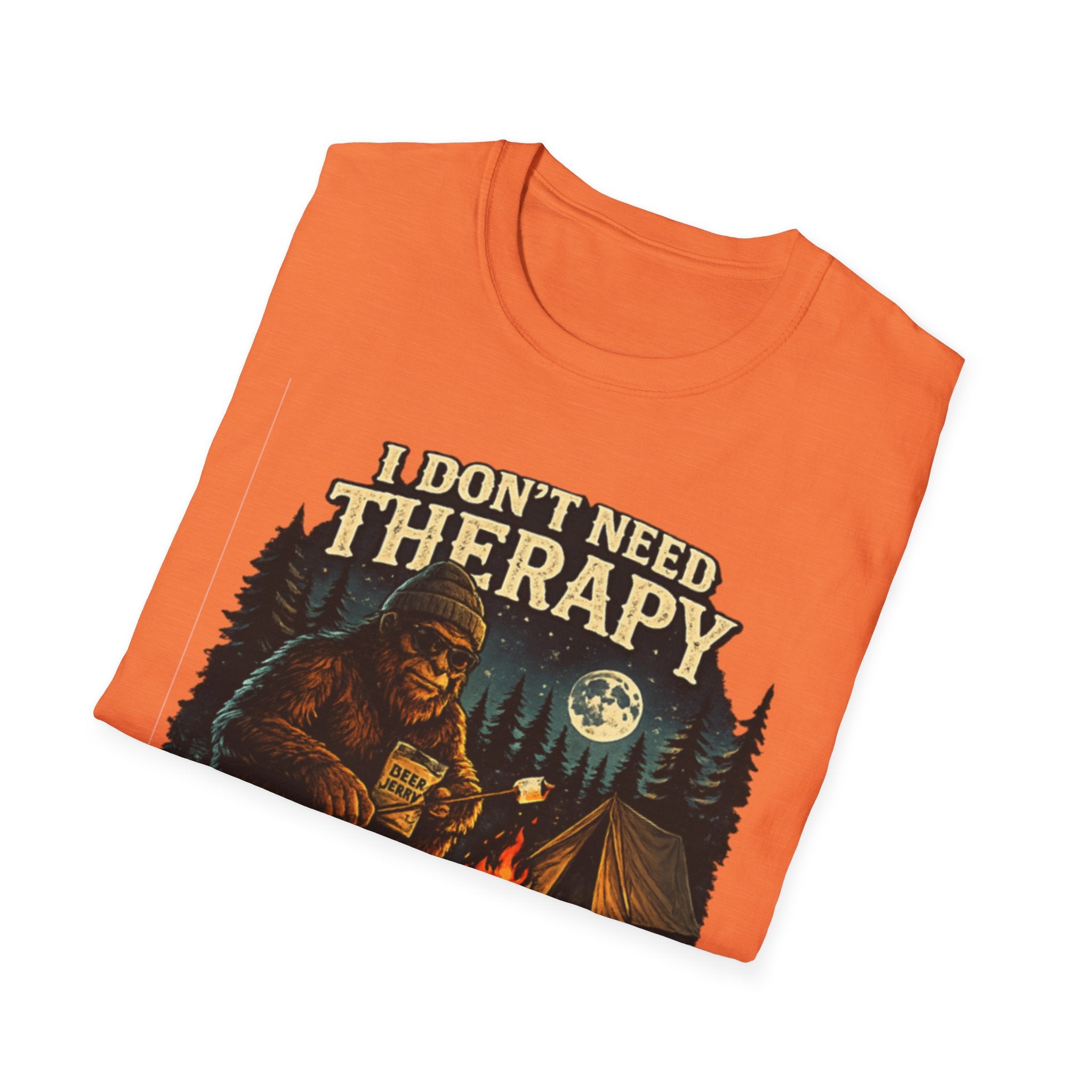 Bigfoot Camping T-Shirt — "I Don't Need Therapy, I Just Need to Go Camping"